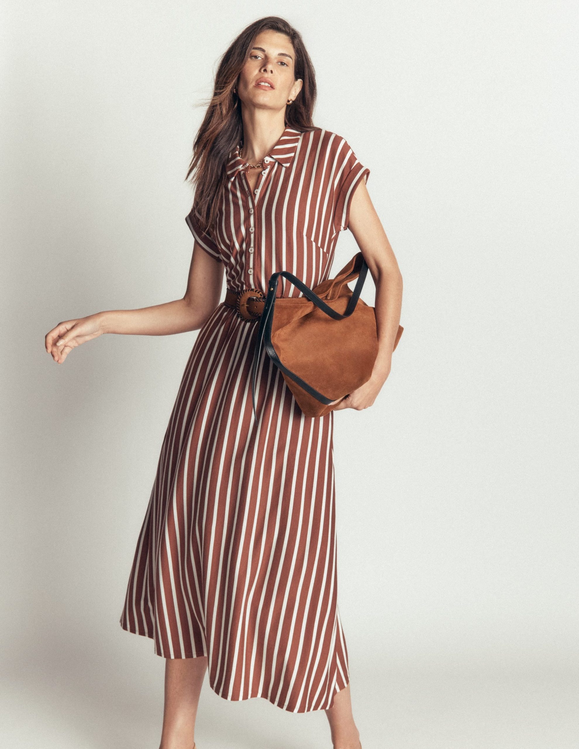 Fae Jersey Shirt Dress-Brown Stripe - Image 3