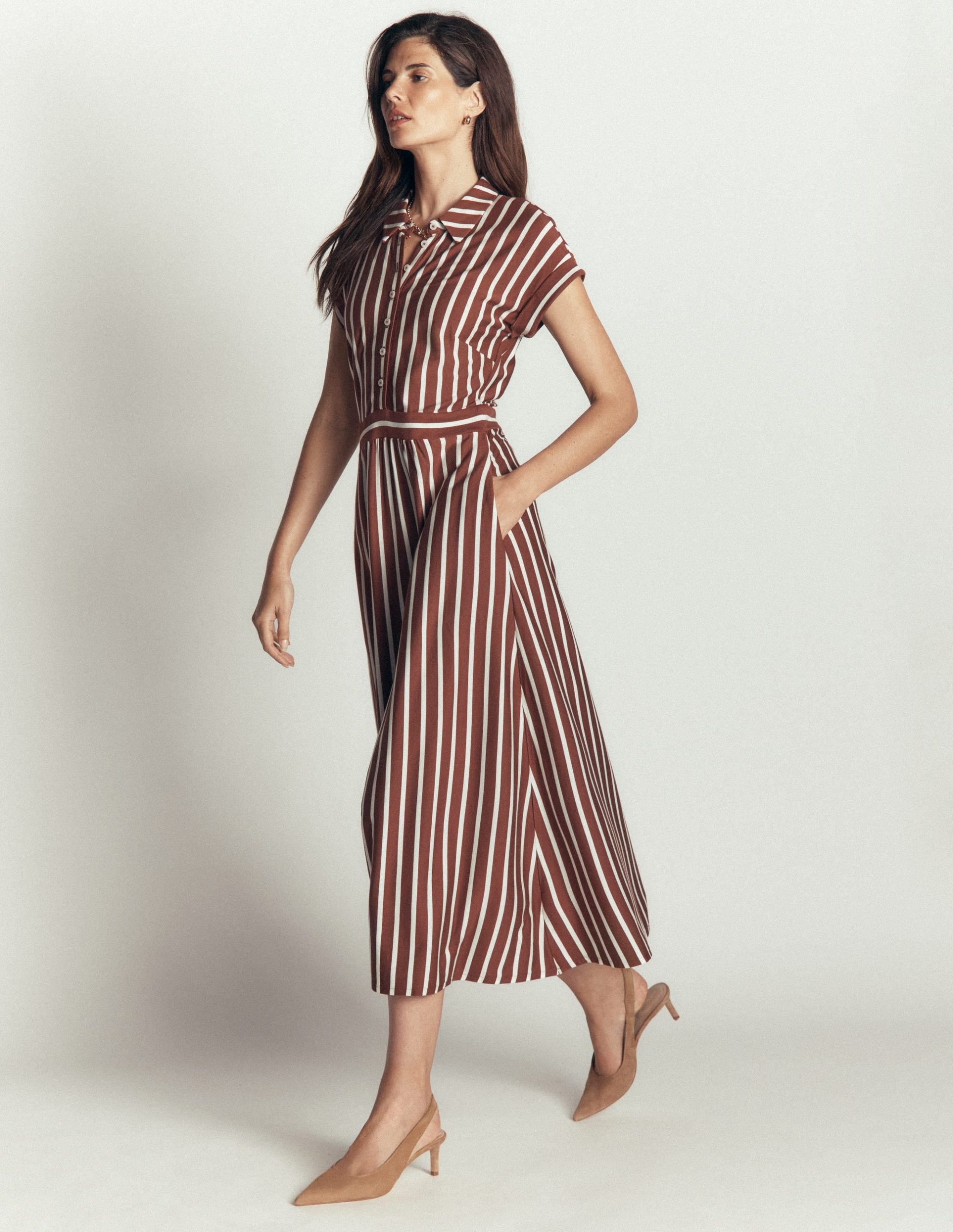 Fae Jersey Shirt Dress-Brown Stripe - Image 6