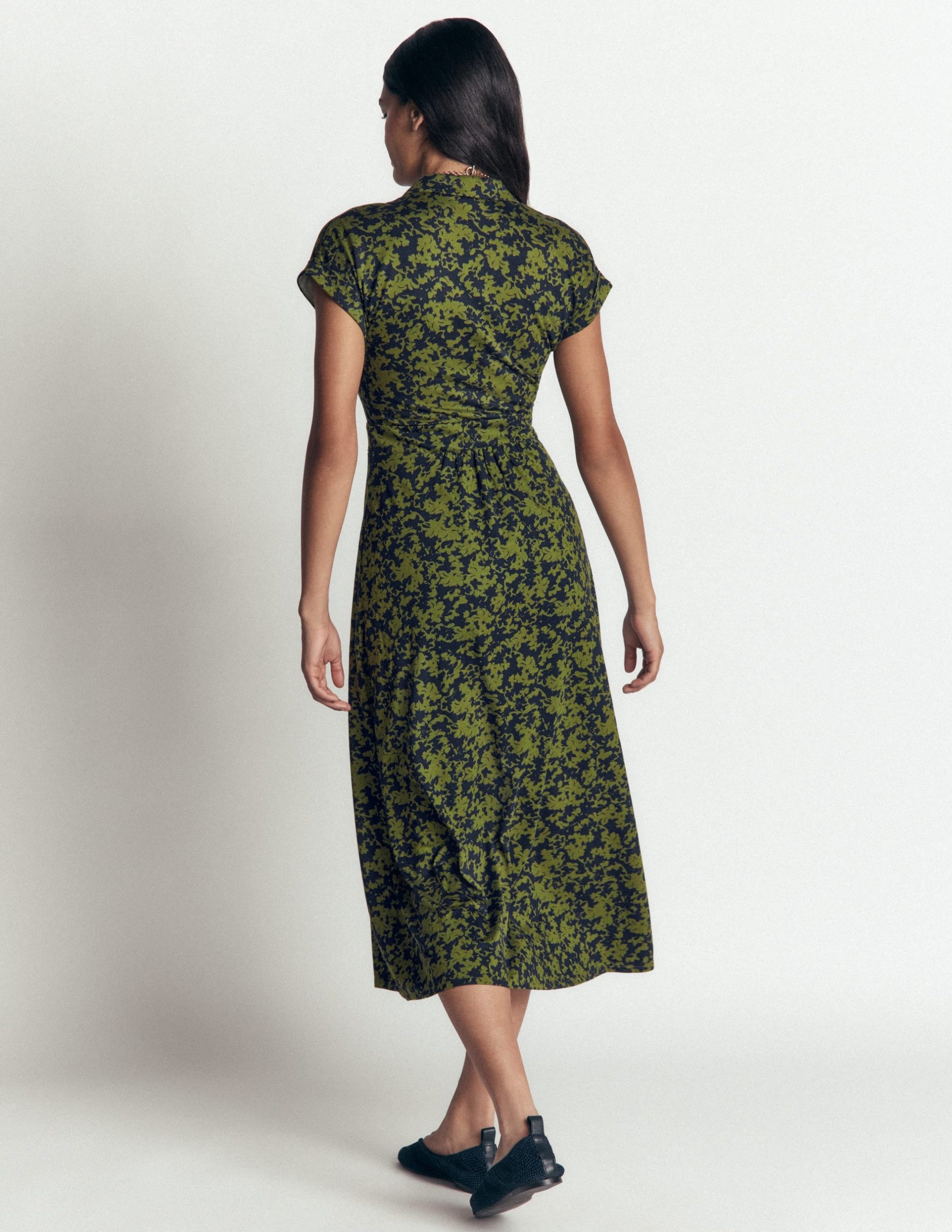 Fae Jersey Shirt Dress-Forest Green. Sprayed Leaf - Image 3