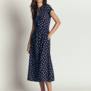 Fae Jersey Shirt Dress-French Navy. Boden Dot Spaced