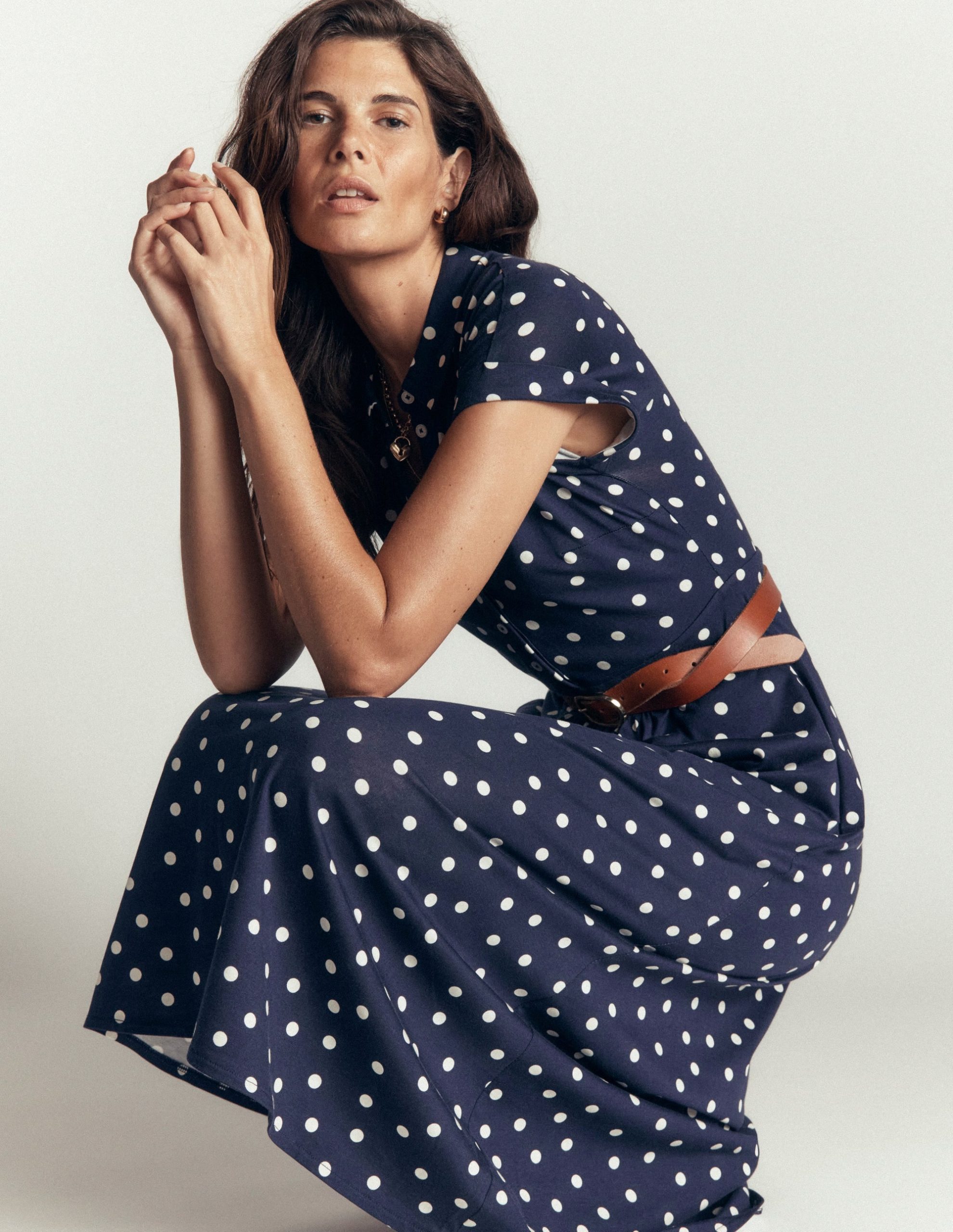 Fae Jersey Shirt Dress-French Navy. Boden Dot Spaced - Image 3