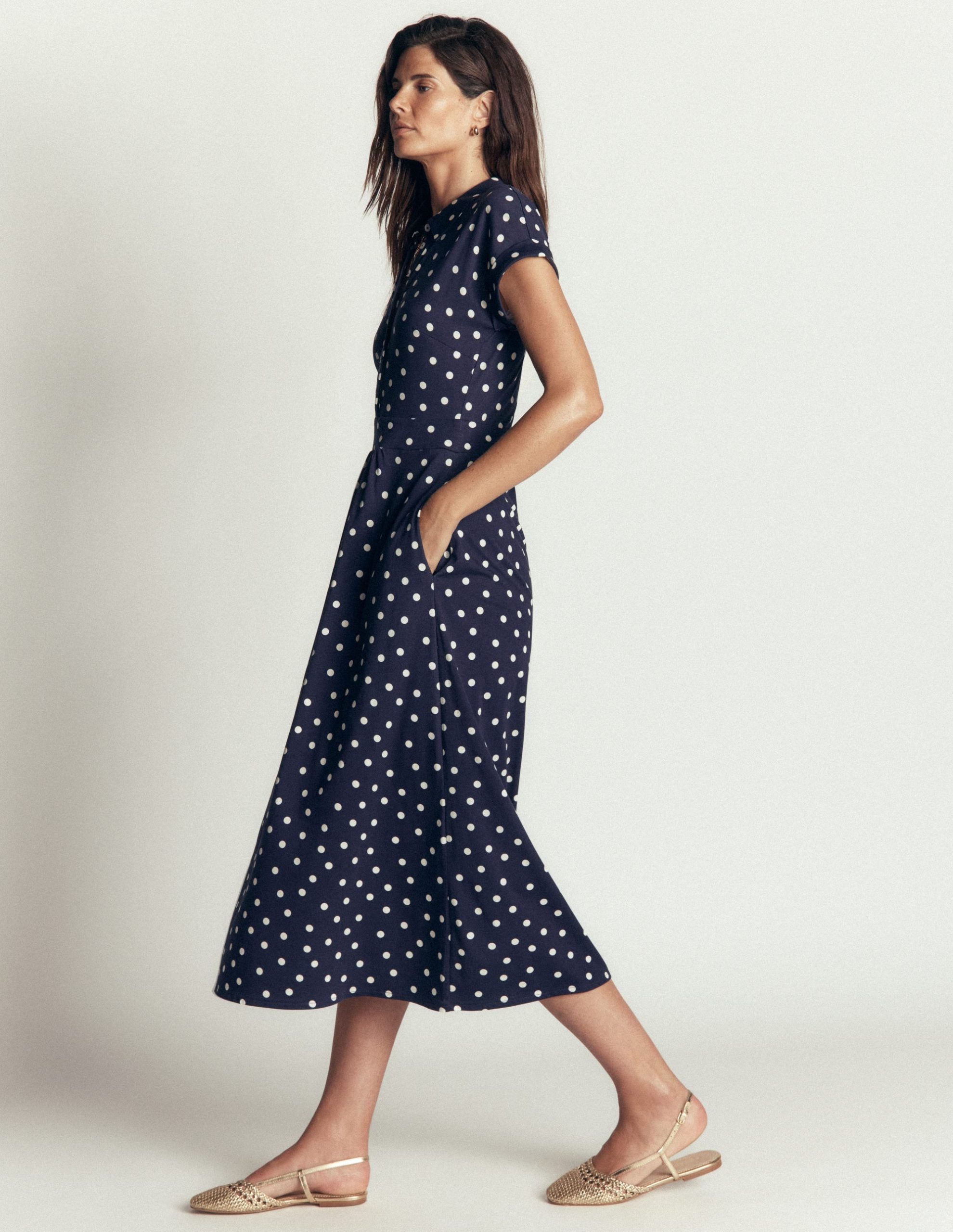 Fae Jersey Shirt Dress-French Navy. Boden Dot Spaced - Image 4
