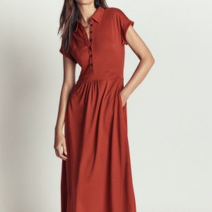Fae Jersey Shirt Dress-Burnt Orange
