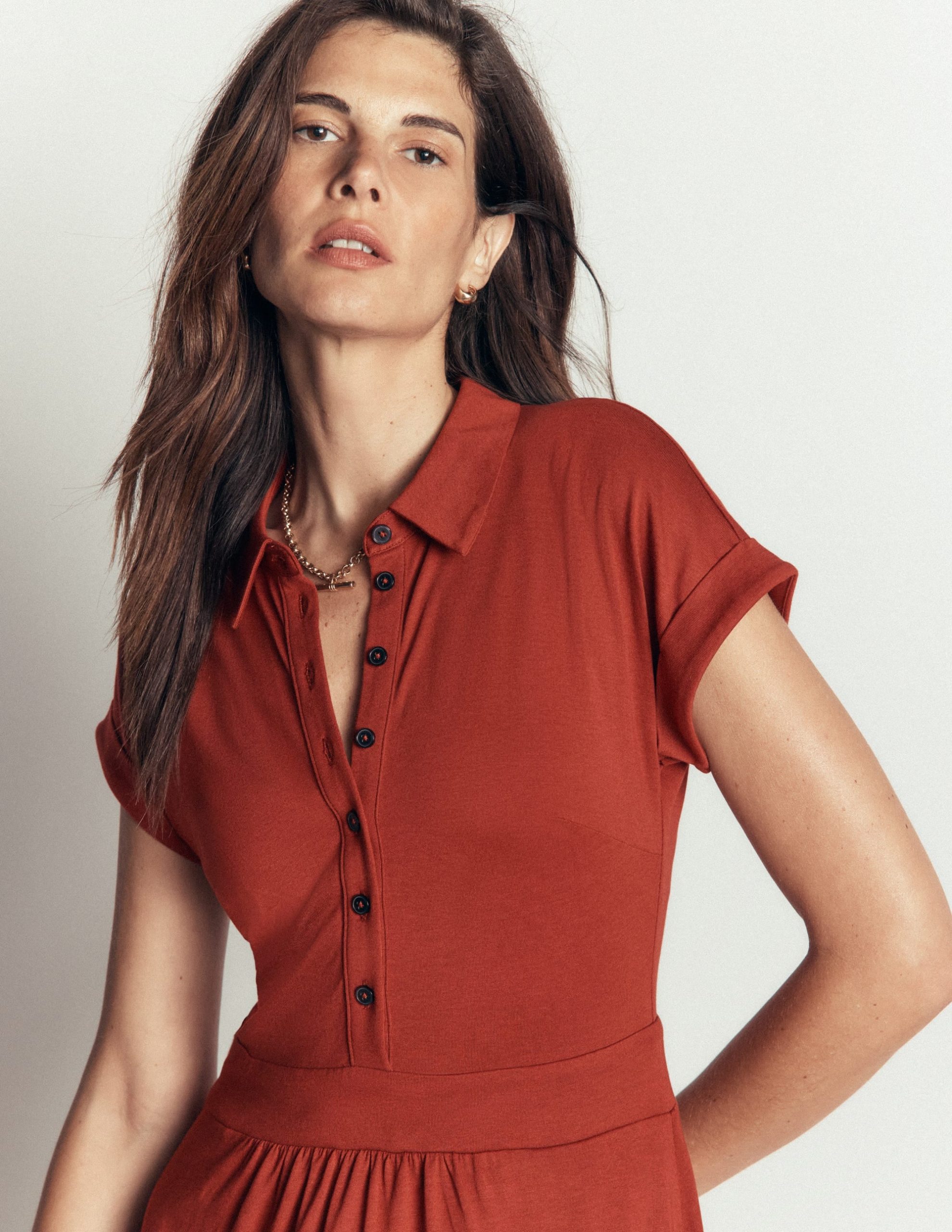 Fae Jersey Shirt Dress-Burnt Orange - Image 2