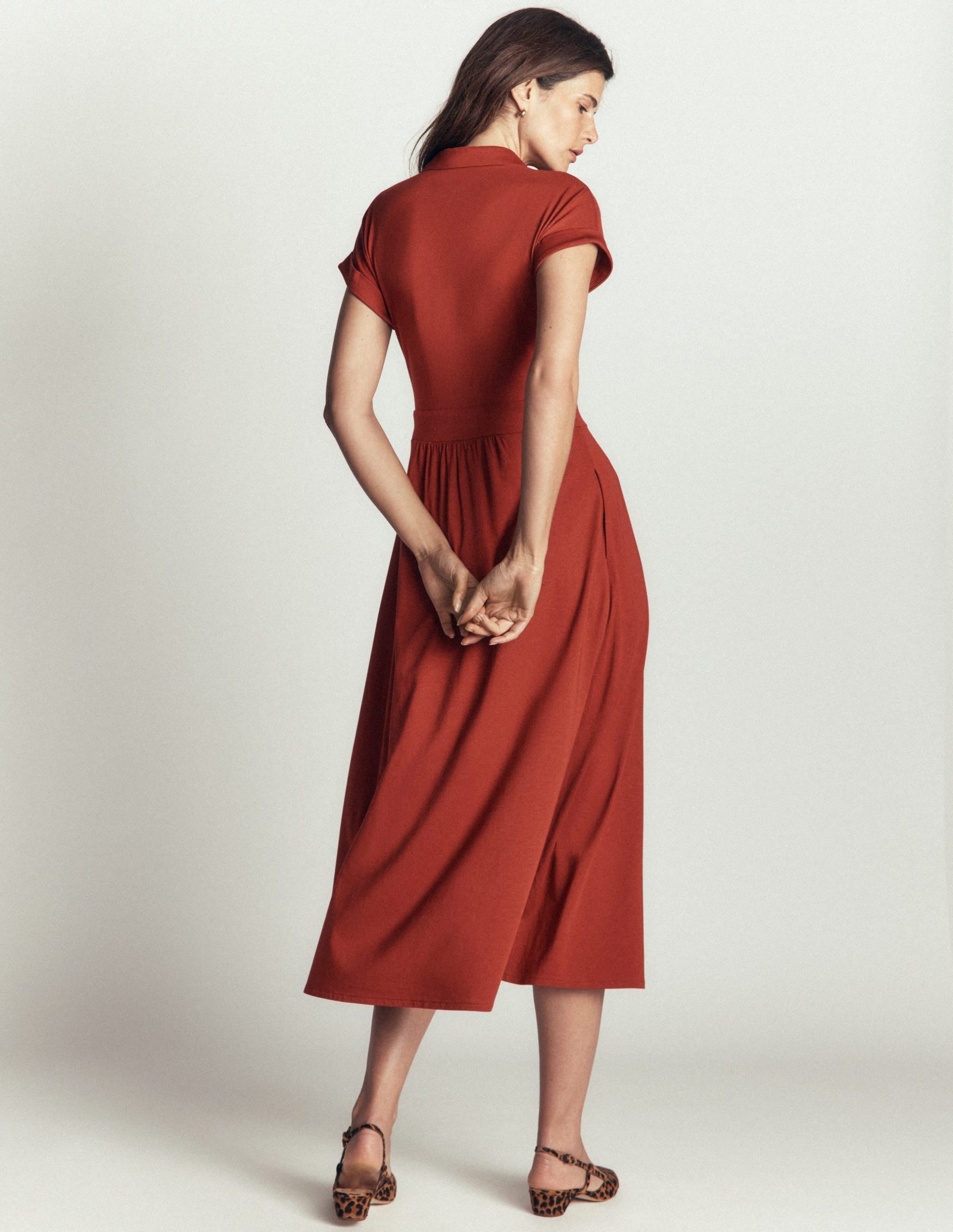 Fae Jersey Shirt Dress-Burnt Orange - Image 3