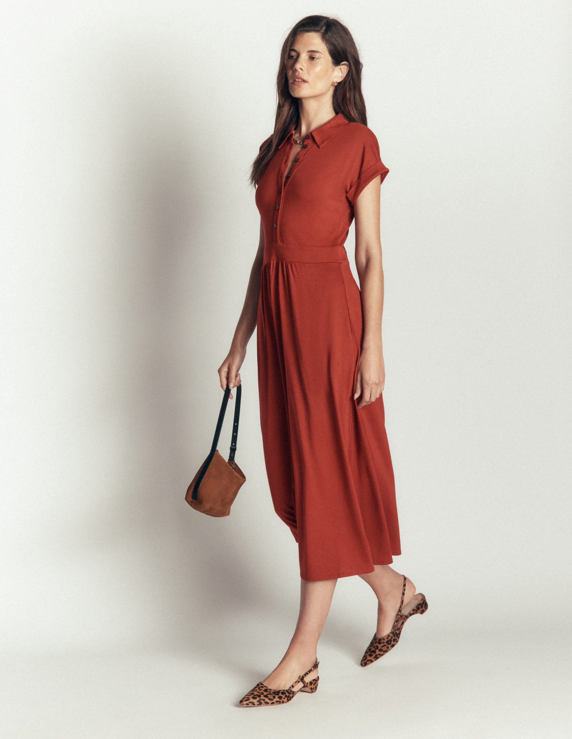 Fae Jersey Shirt Dress-Burnt Orange - Image 4