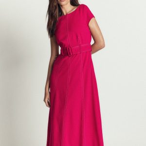 Topstitch Ponte Midi Dress-Pomegranate