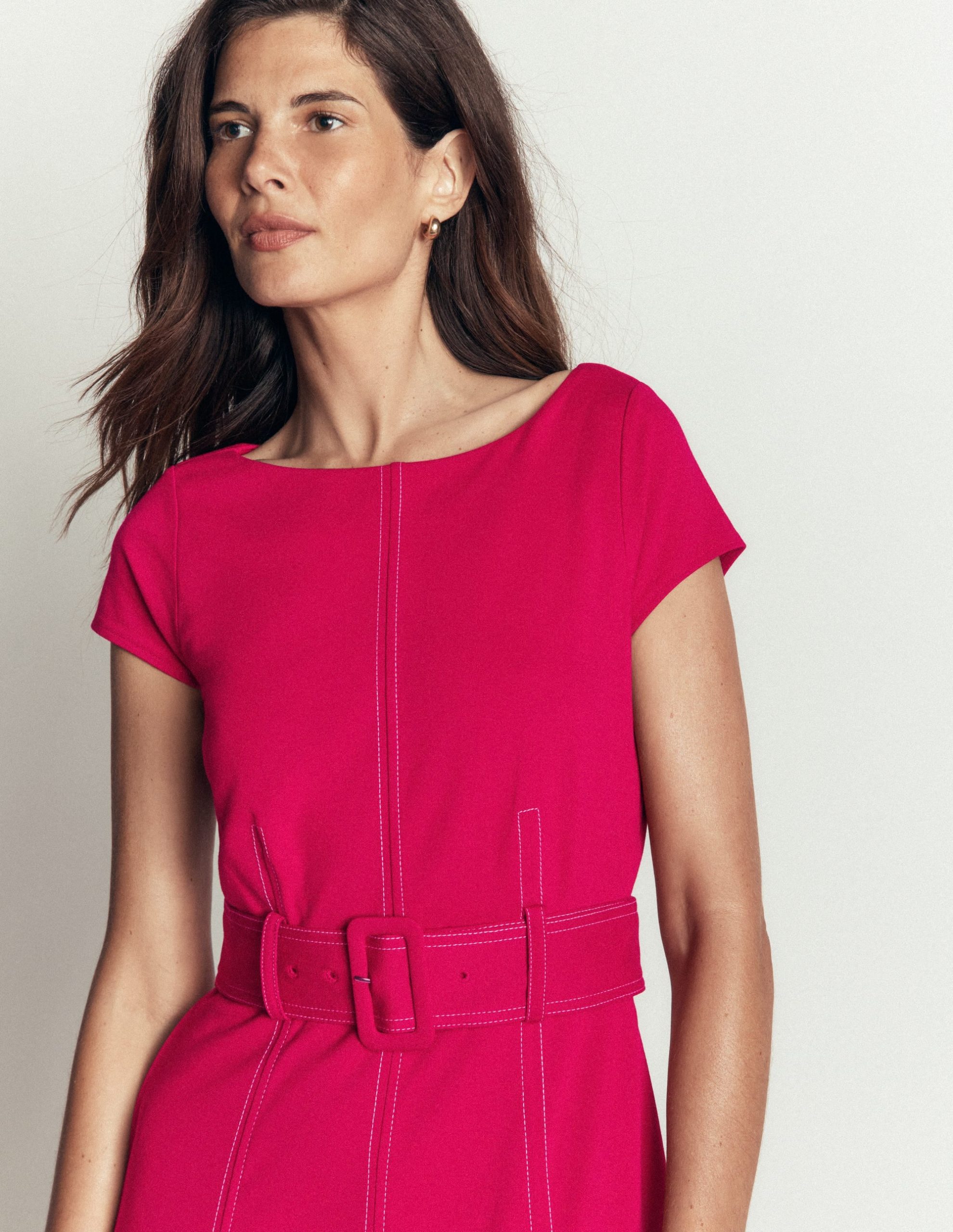 Topstitch Ponte Midi Dress-Pomegranate - Image 2