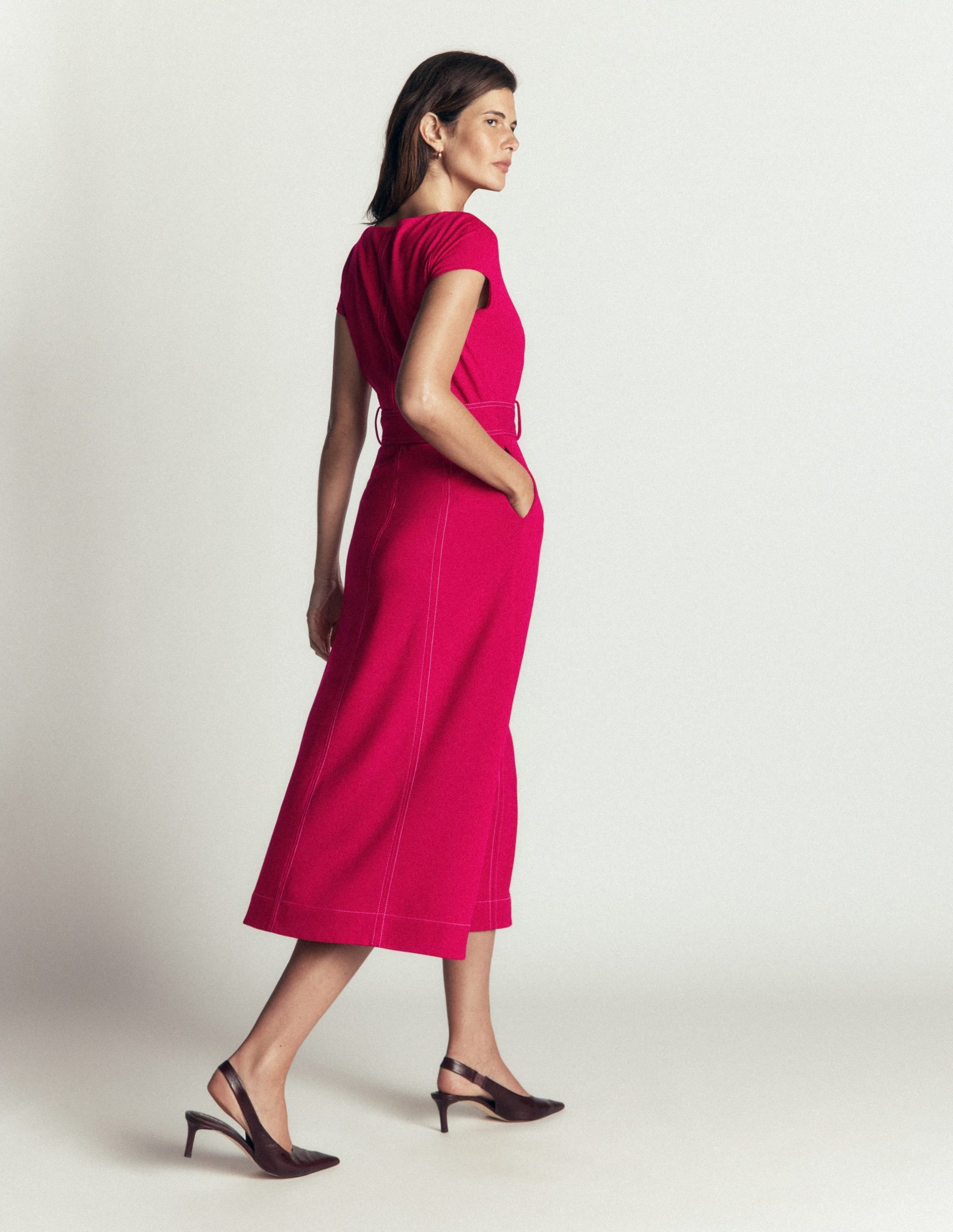 Topstitch Ponte Midi Dress-Pomegranate - Image 3