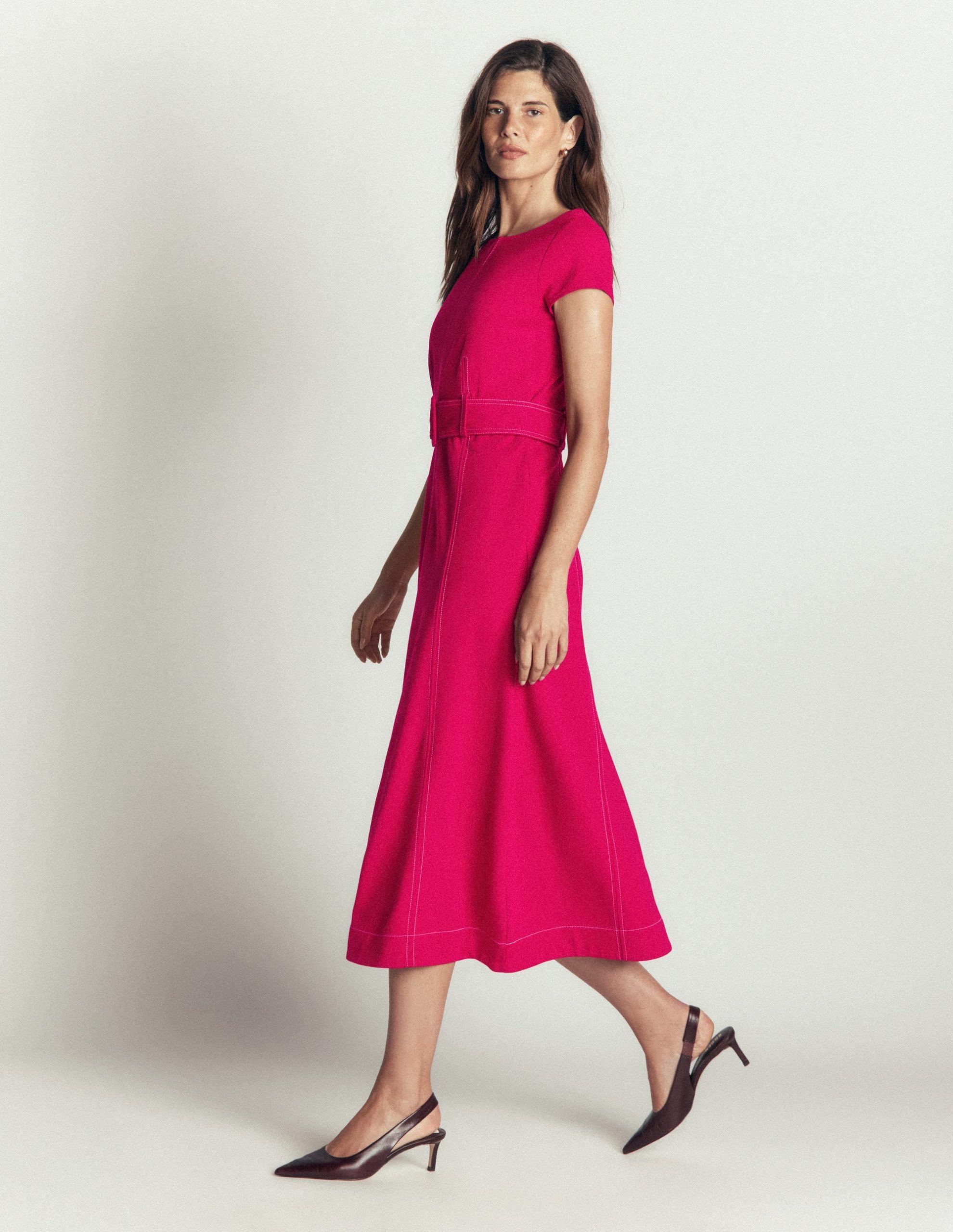 Topstitch Ponte Midi Dress-Pomegranate - Image 4