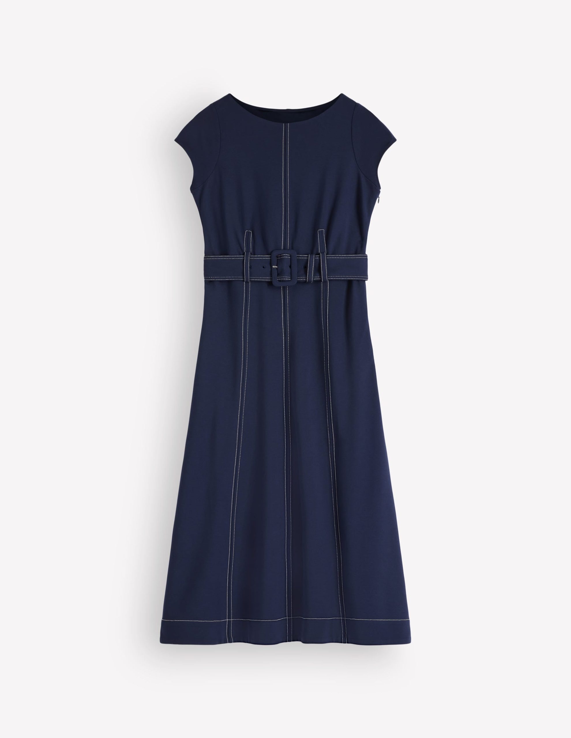 Topstitch Ponte Midi Dress-Navy - Image 6
