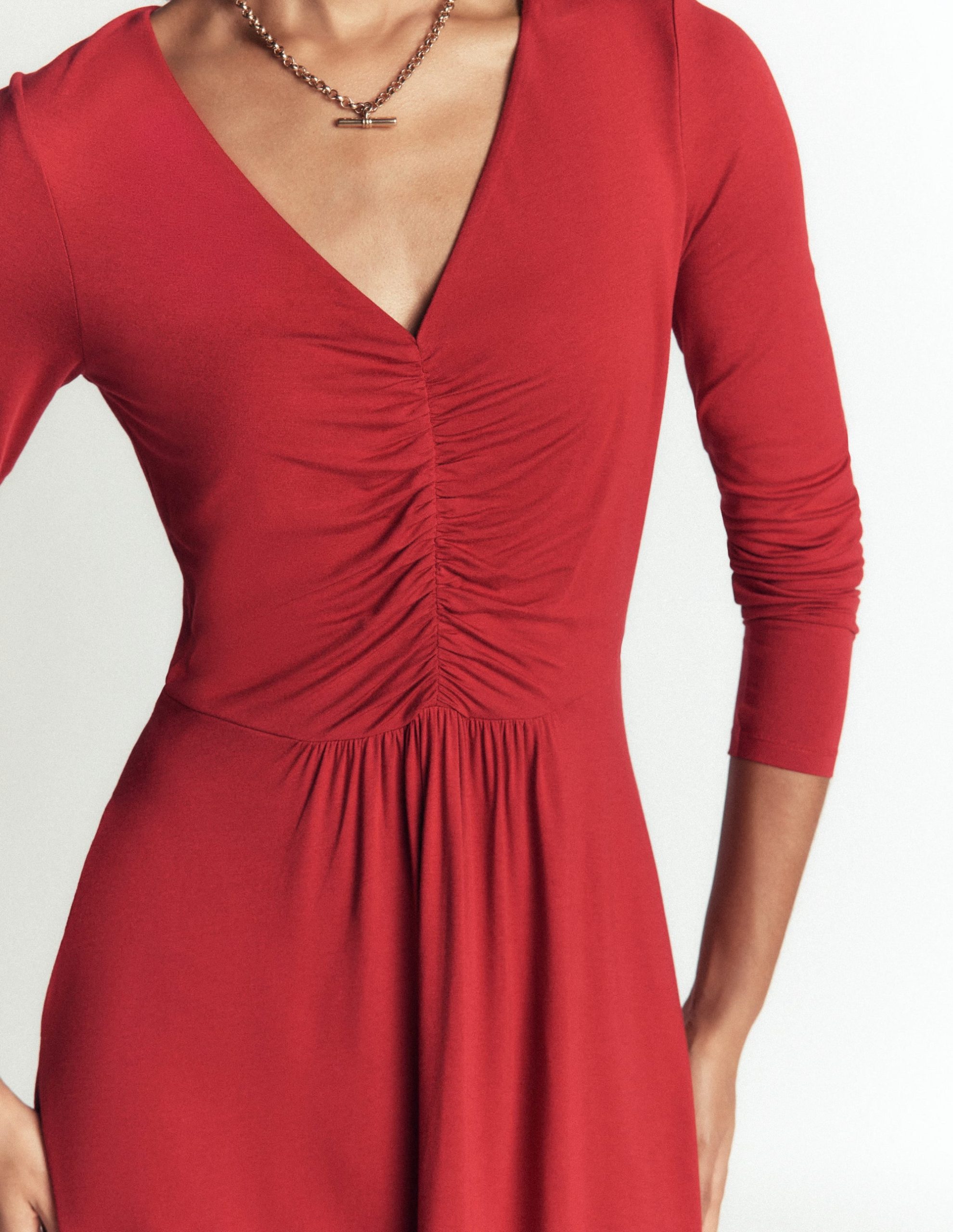 Jasmine Ruched Jersey Dress-Crimson Red - Image 2
