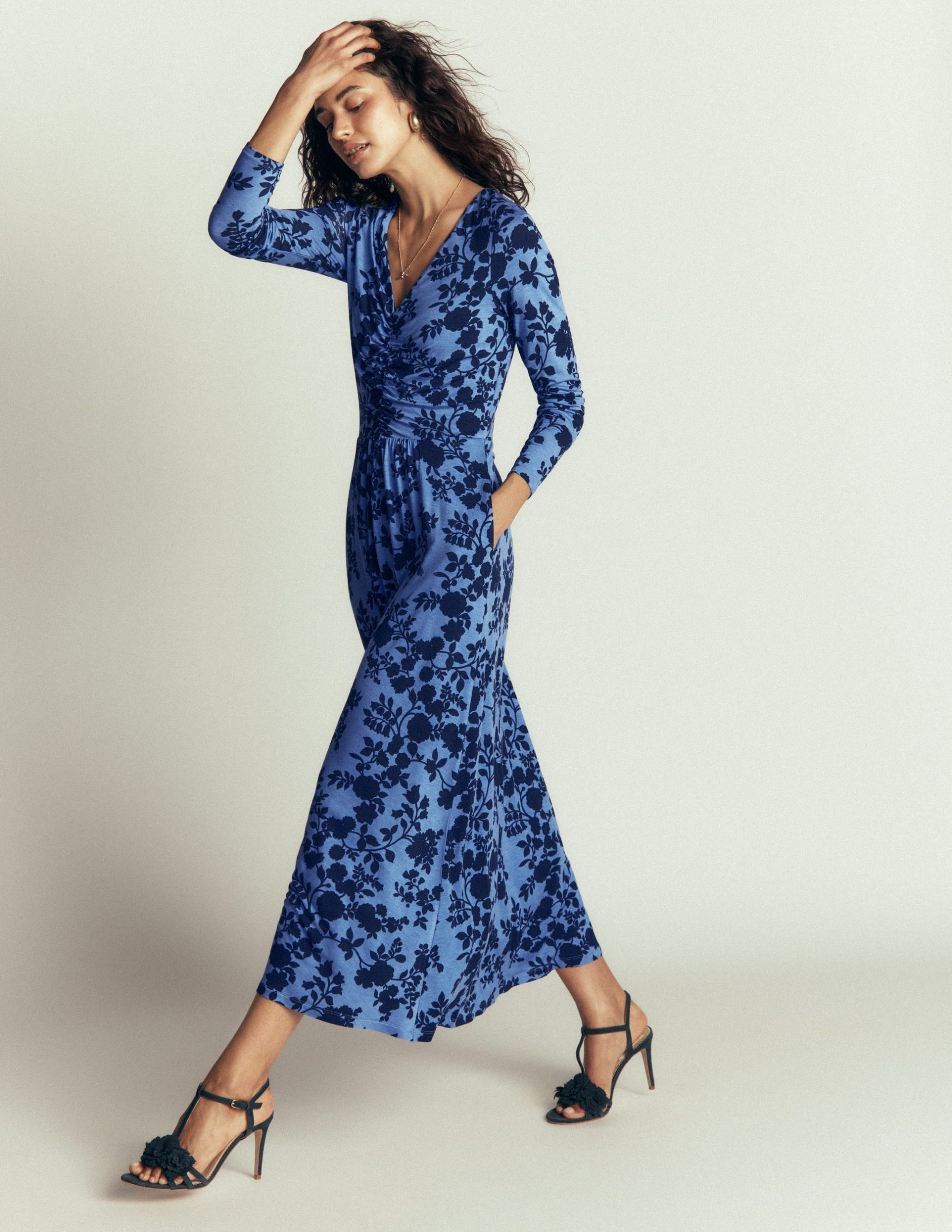 Jasmine Ruched Jersey Dress-Forget Me Not. Bouquet Breeze - Image 4