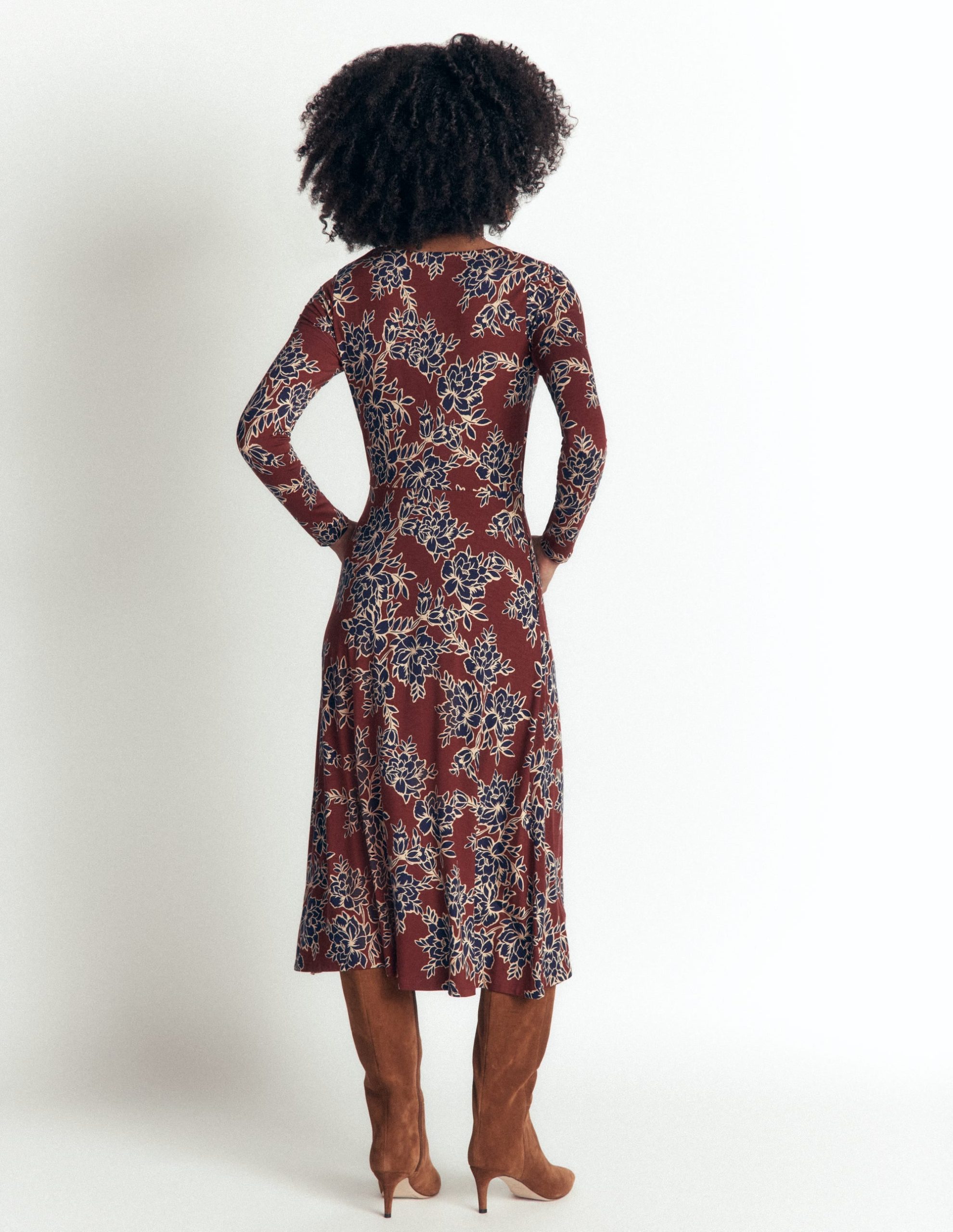 Jasmine Ruched Jersey Dress-Roasted Brown. Enchanted Peony - Image 3