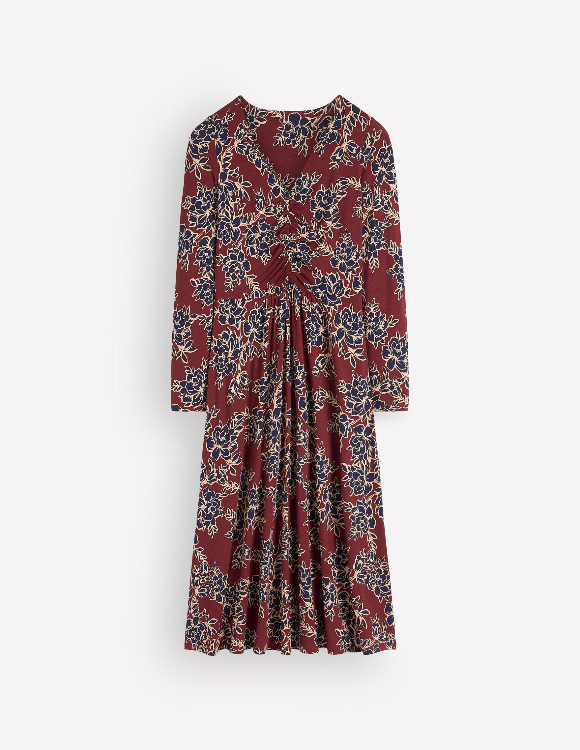 Jasmine Ruched Jersey Dress-Roasted Brown. Enchanted Peony - Image 6