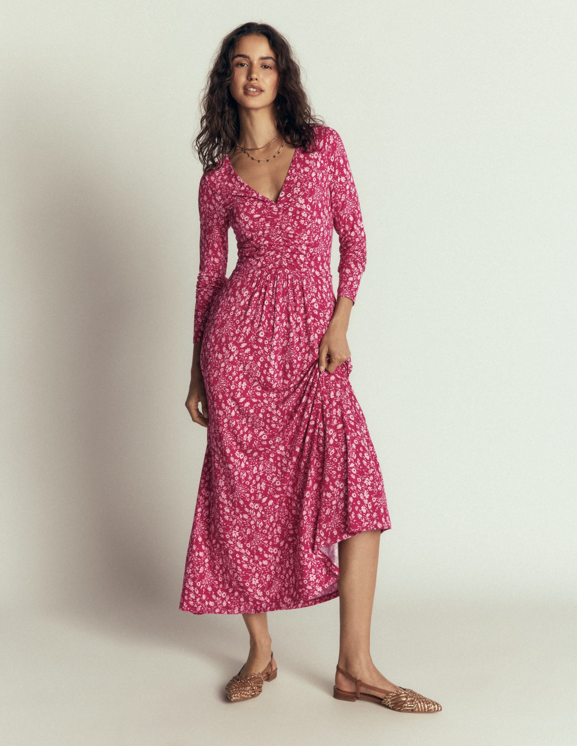 Jasmine Ruched Jersey Dress-Sweet Cherry. Scattered Flora - Image 2
