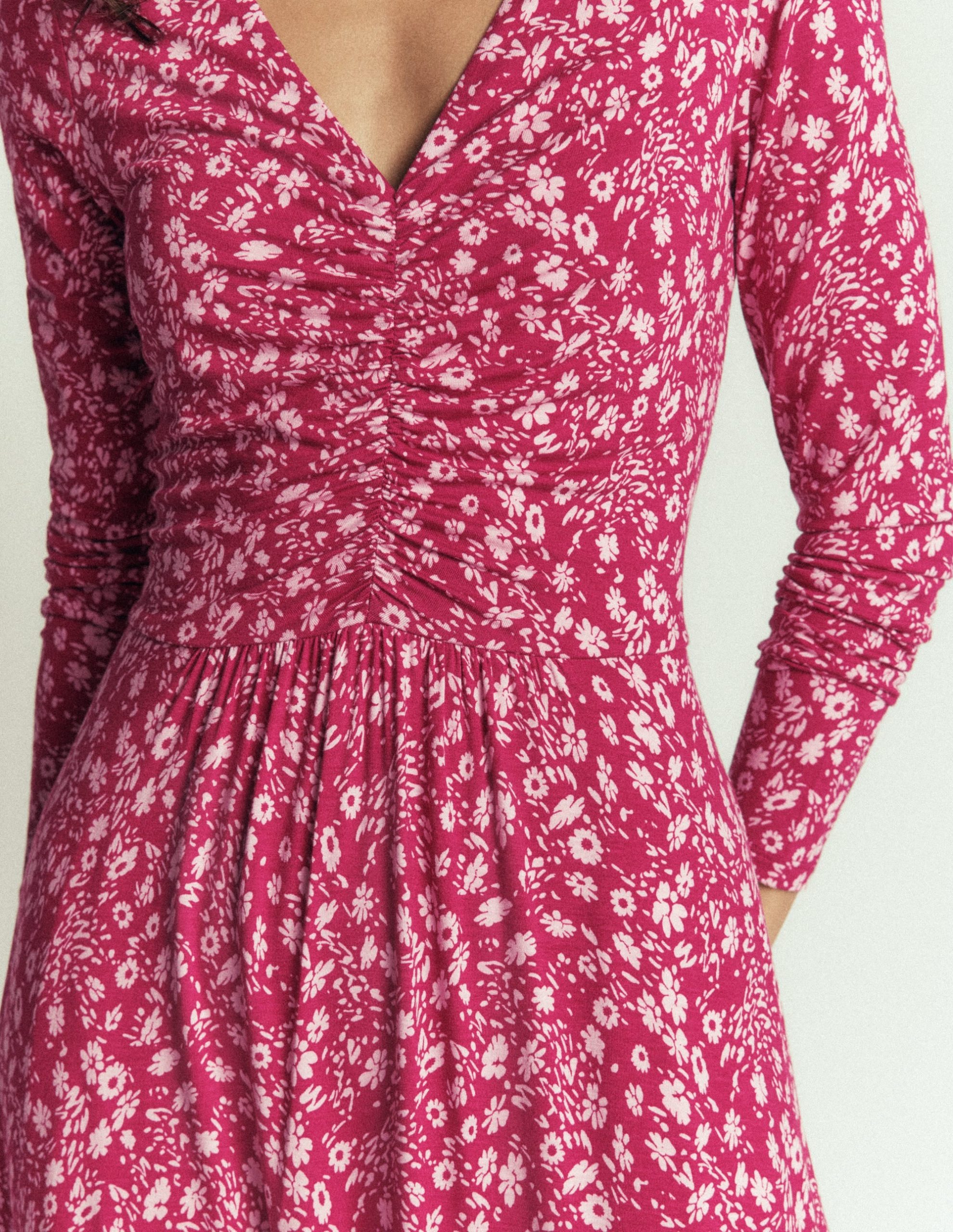 Jasmine Ruched Jersey Dress-Sweet Cherry. Scattered Flora - Image 3