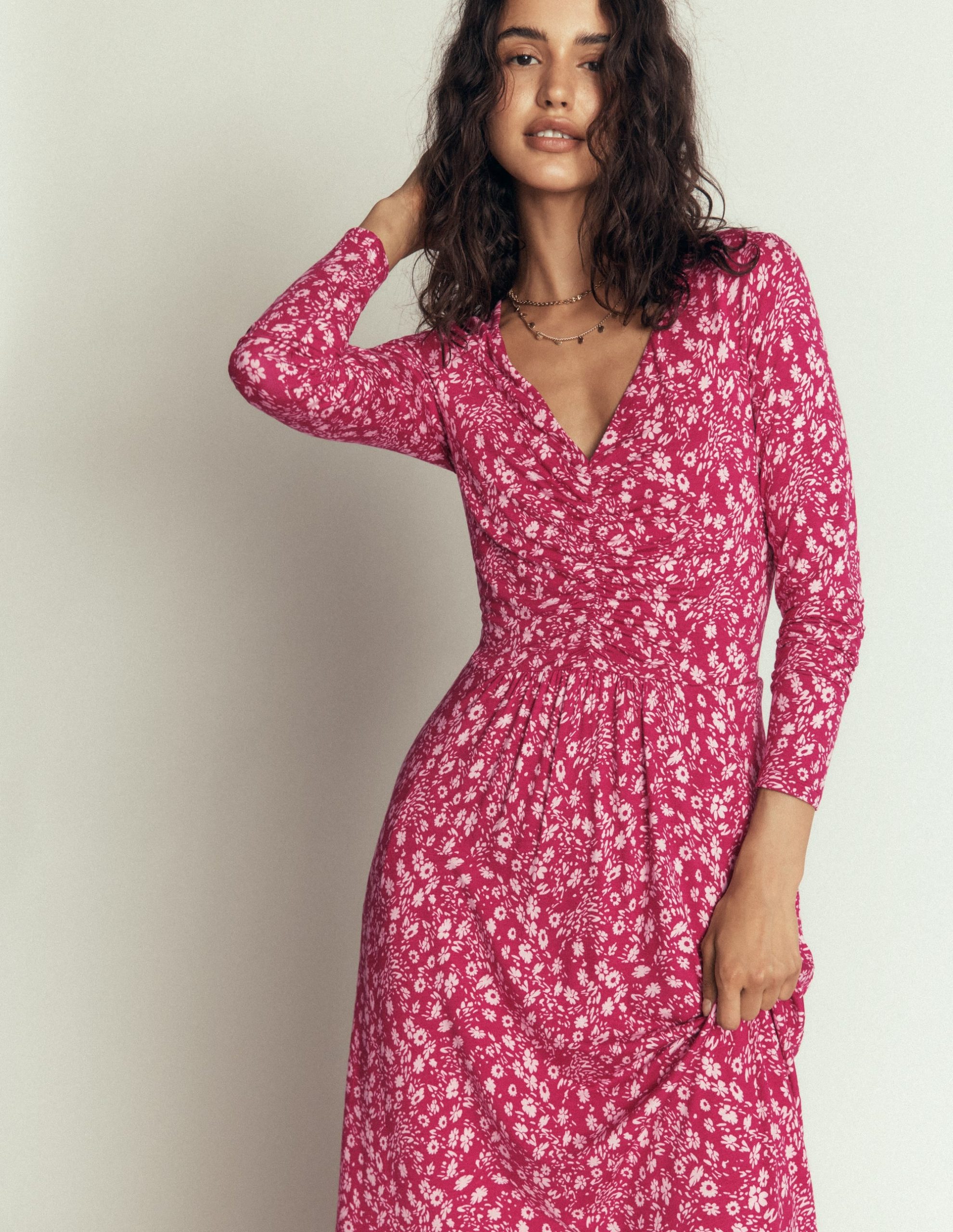 Jasmine Ruched Jersey Dress-Sweet Cherry. Scattered Flora - Image 5