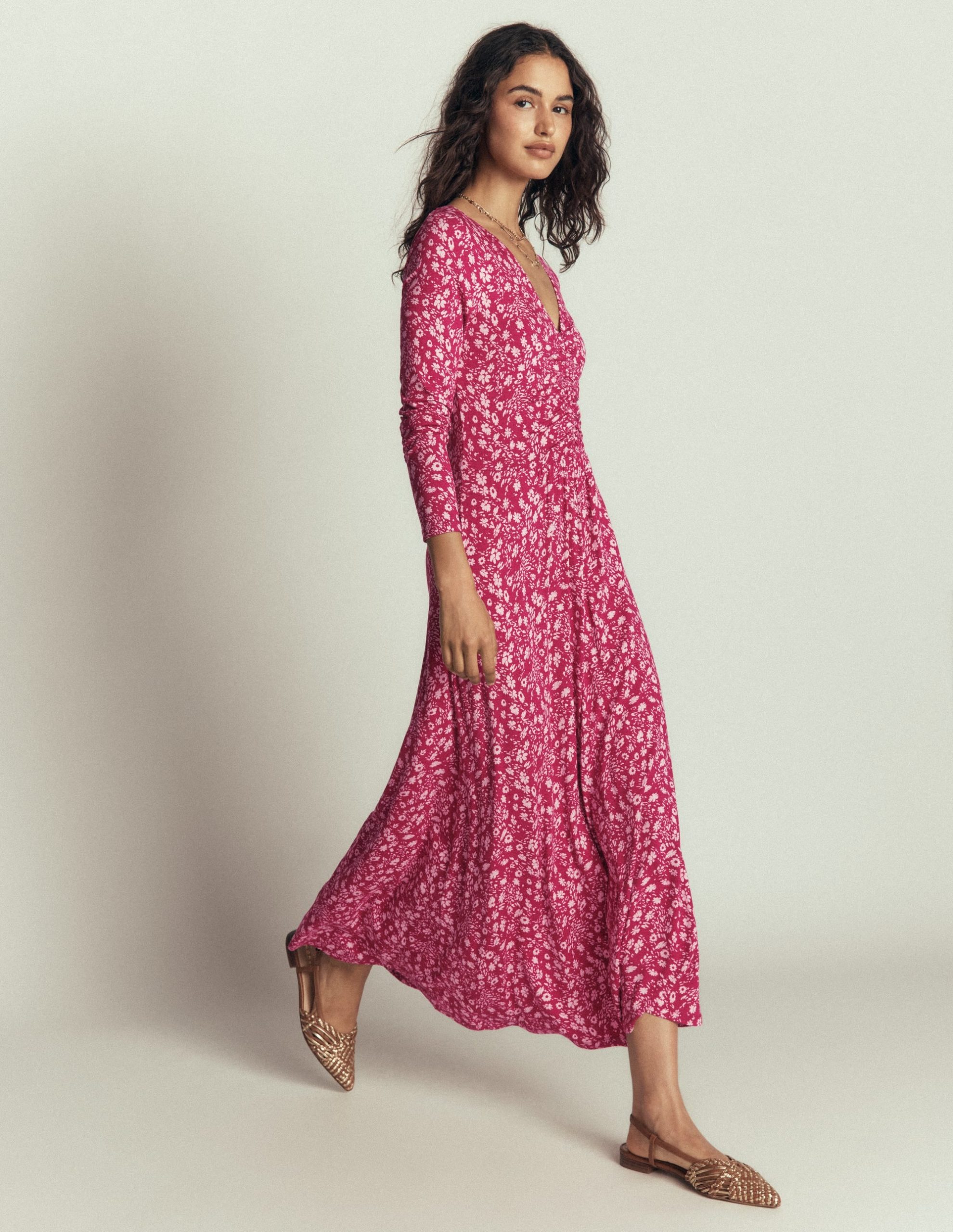 Jasmine Ruched Jersey Dress-Sweet Cherry. Scattered Flora - Image 6