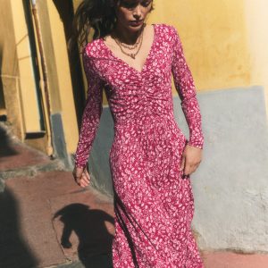 Jasmine Ruched Jersey Dress-Sweet Cherry. Scattered Flora