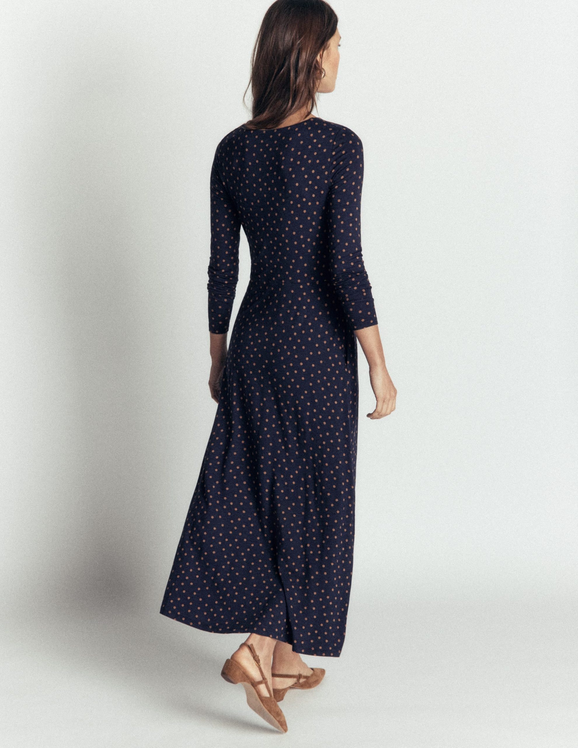 Jasmine Ruched Jersey Dress-French Navy. Painted Dot Space - Image 3
