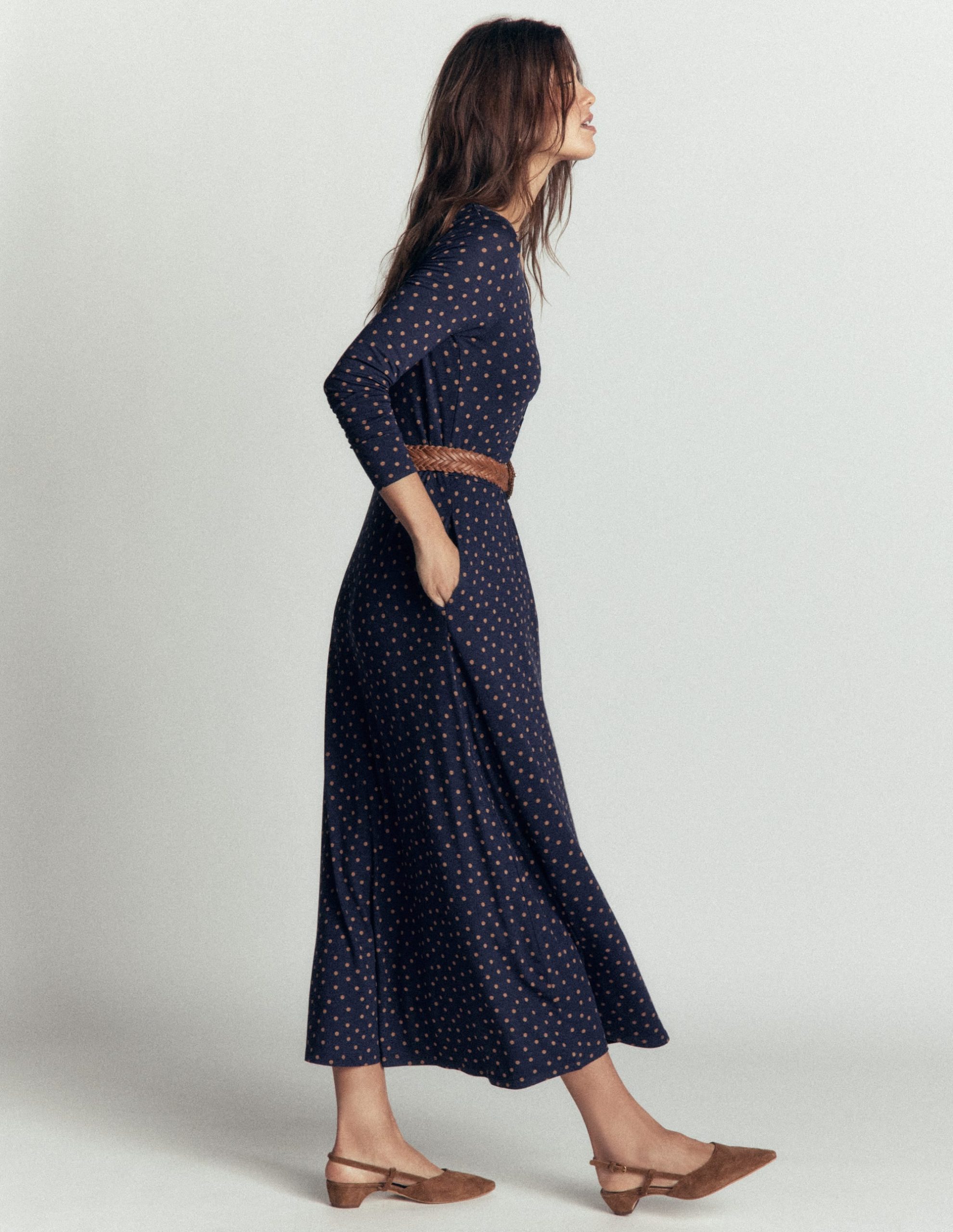 Jasmine Ruched Jersey Dress-French Navy. Painted Dot Space - Image 4