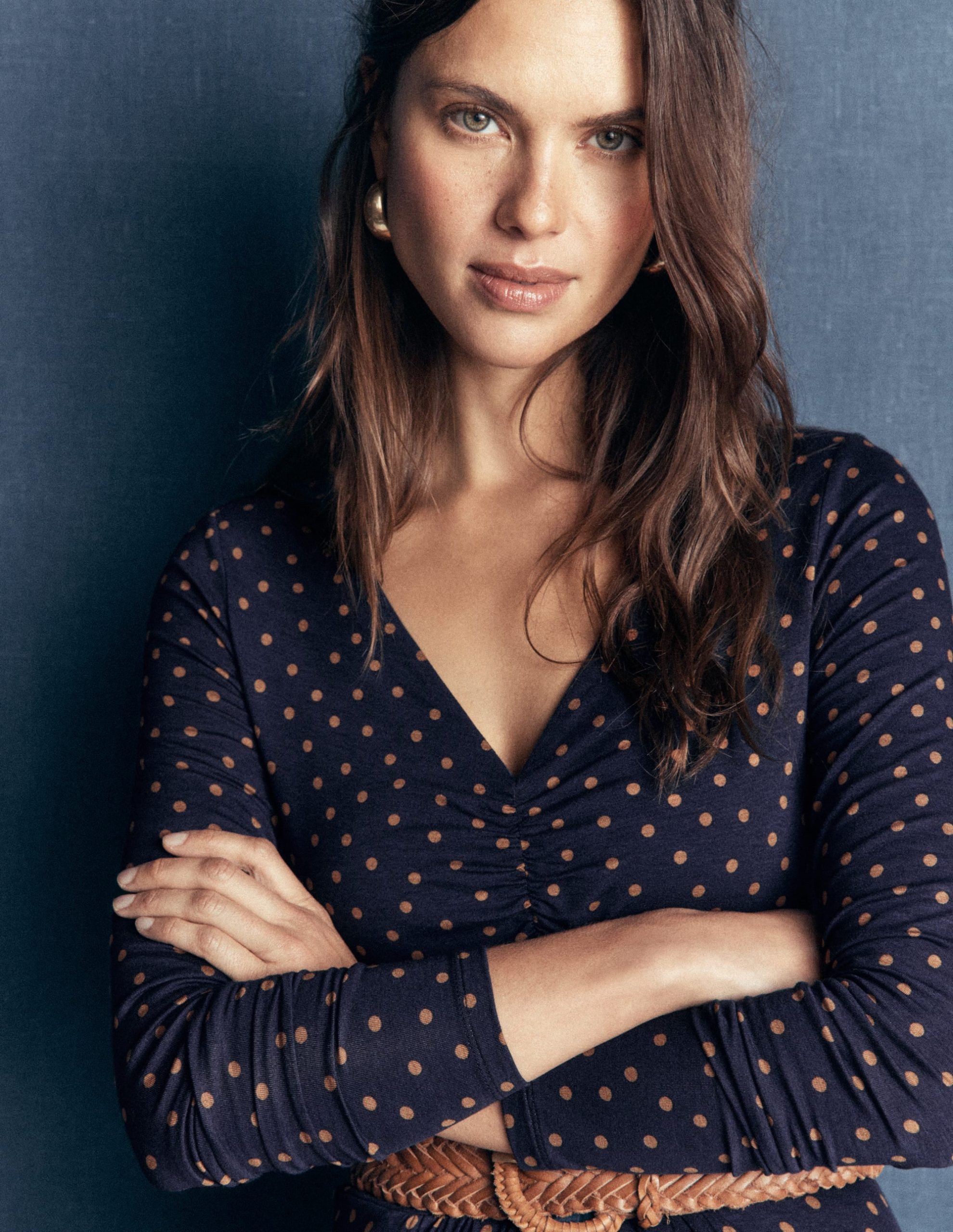 Jasmine Ruched Jersey Dress-French Navy. Painted Dot Space - Image 5