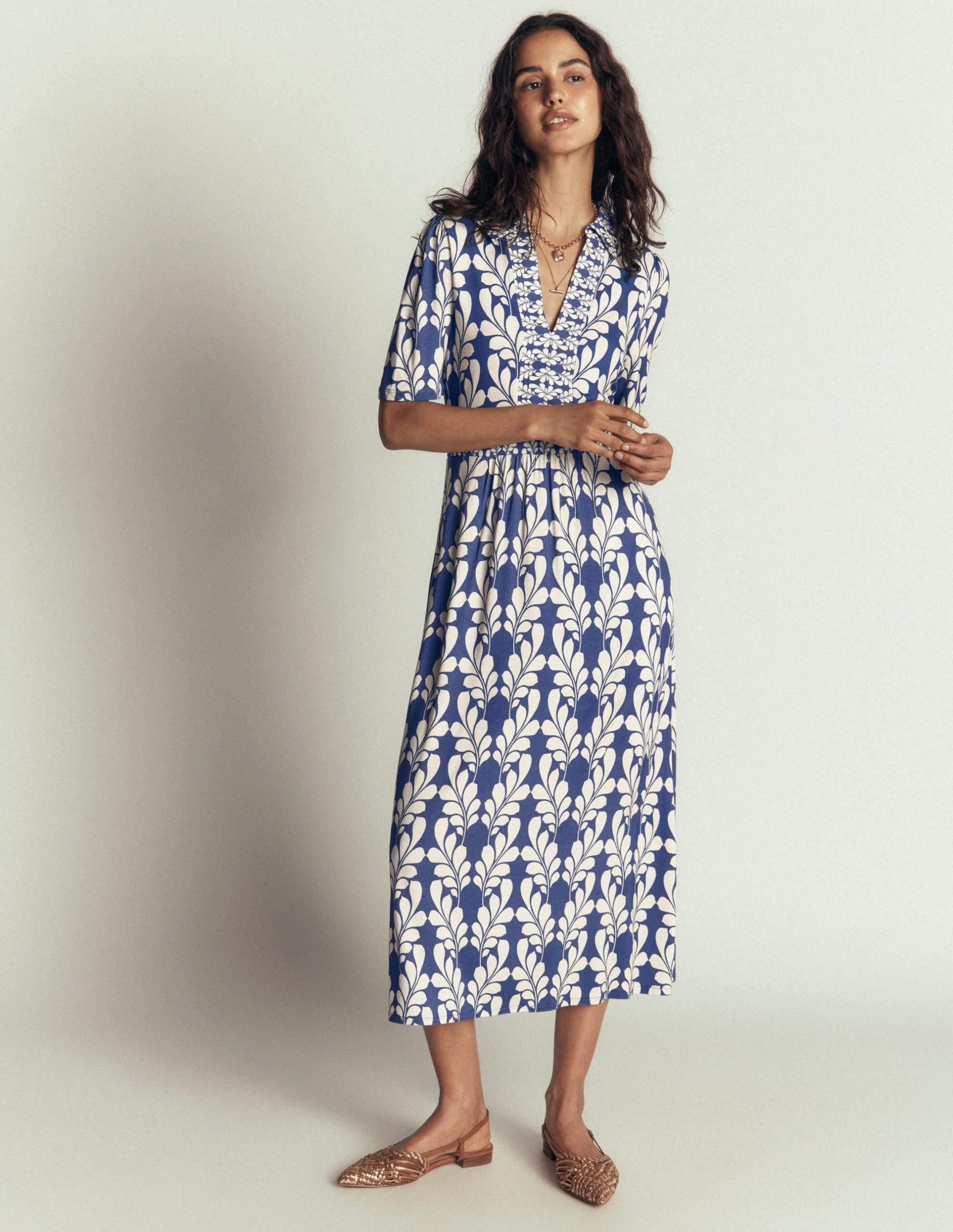 Heidi Jersey Midi Tea Dress-Denim Blue. Delicate Trail