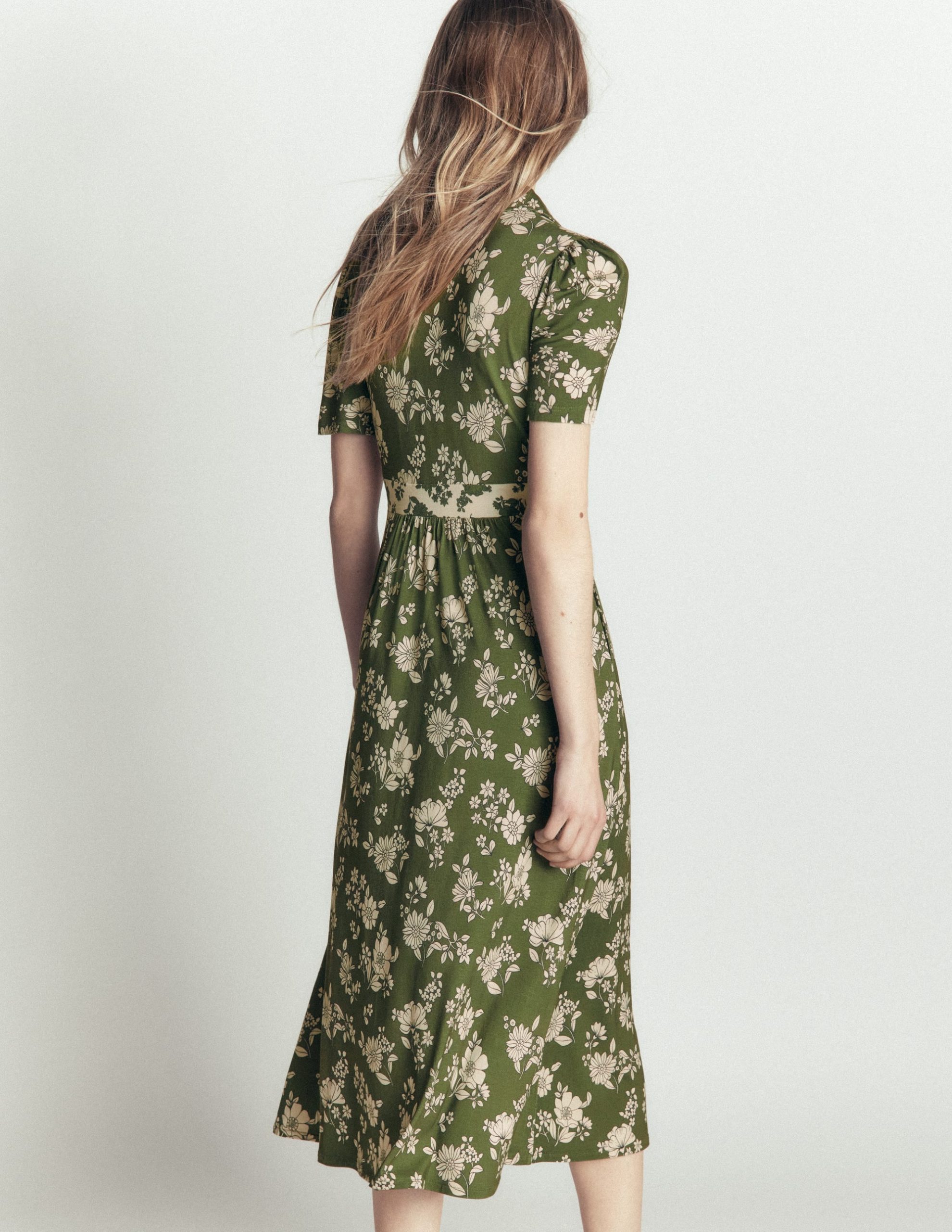 Heidi Jersey Midi Tea Dress-Olive. Floral Field Spaced - Image 2