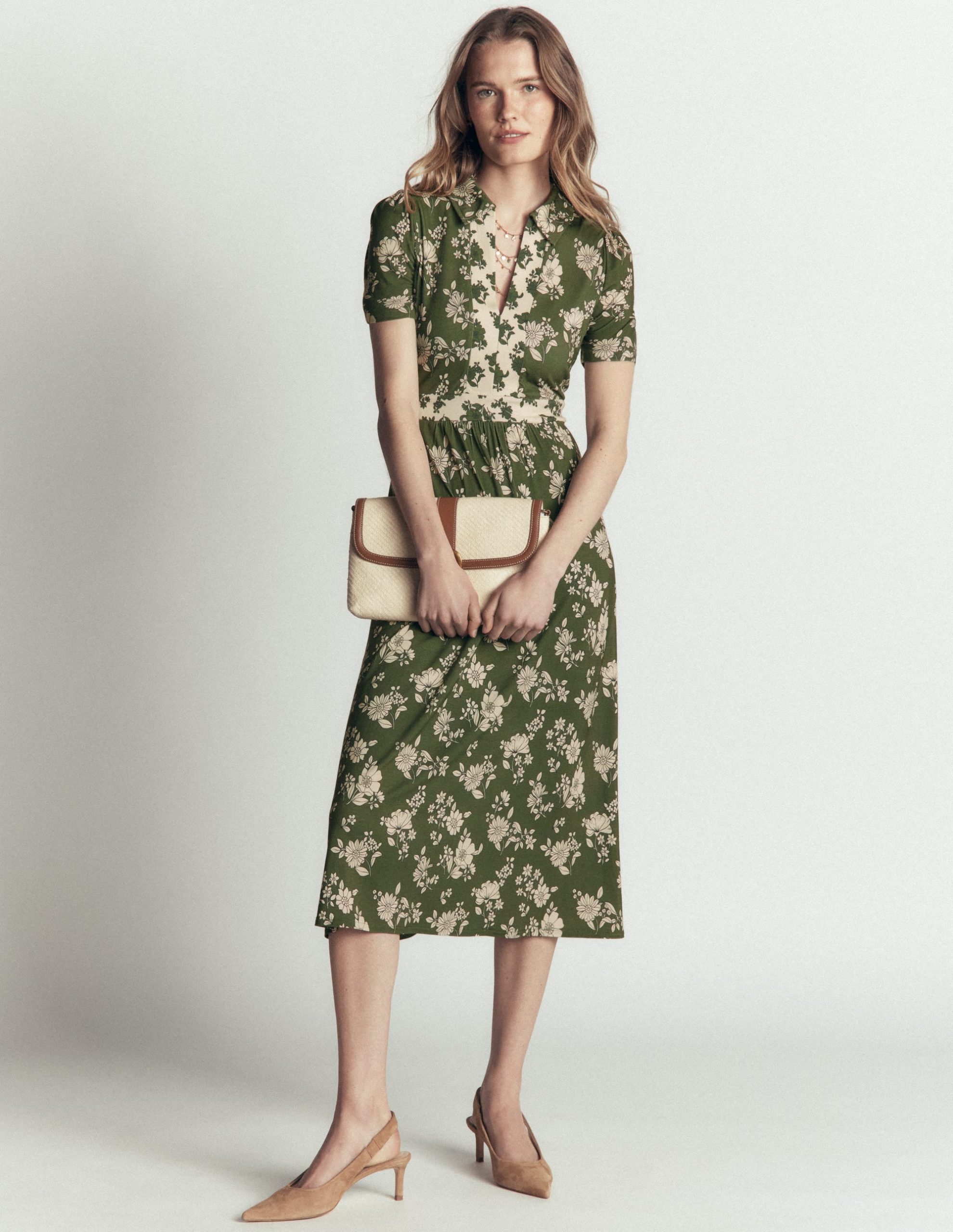Heidi Jersey Midi Tea Dress-Olive. Floral Field Spaced - Image 4
