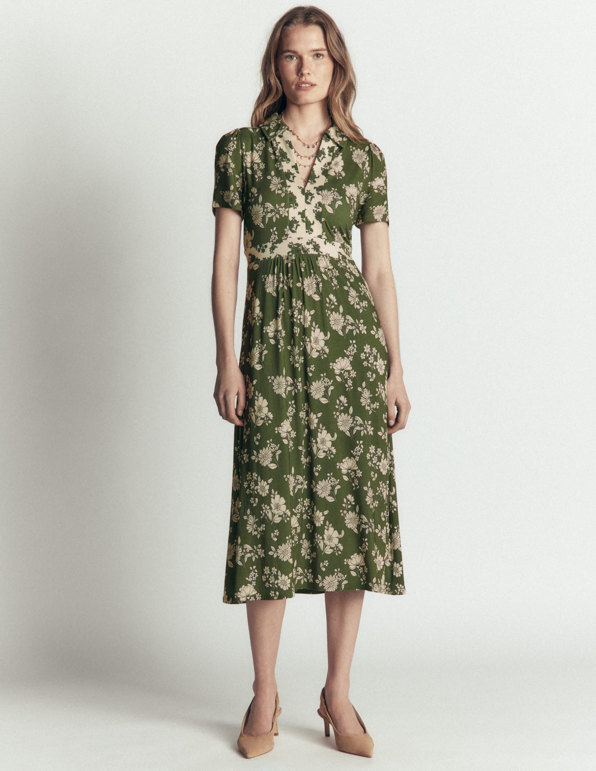 Heidi Jersey Midi Tea Dress-Olive. Floral Field Spaced - Image 5