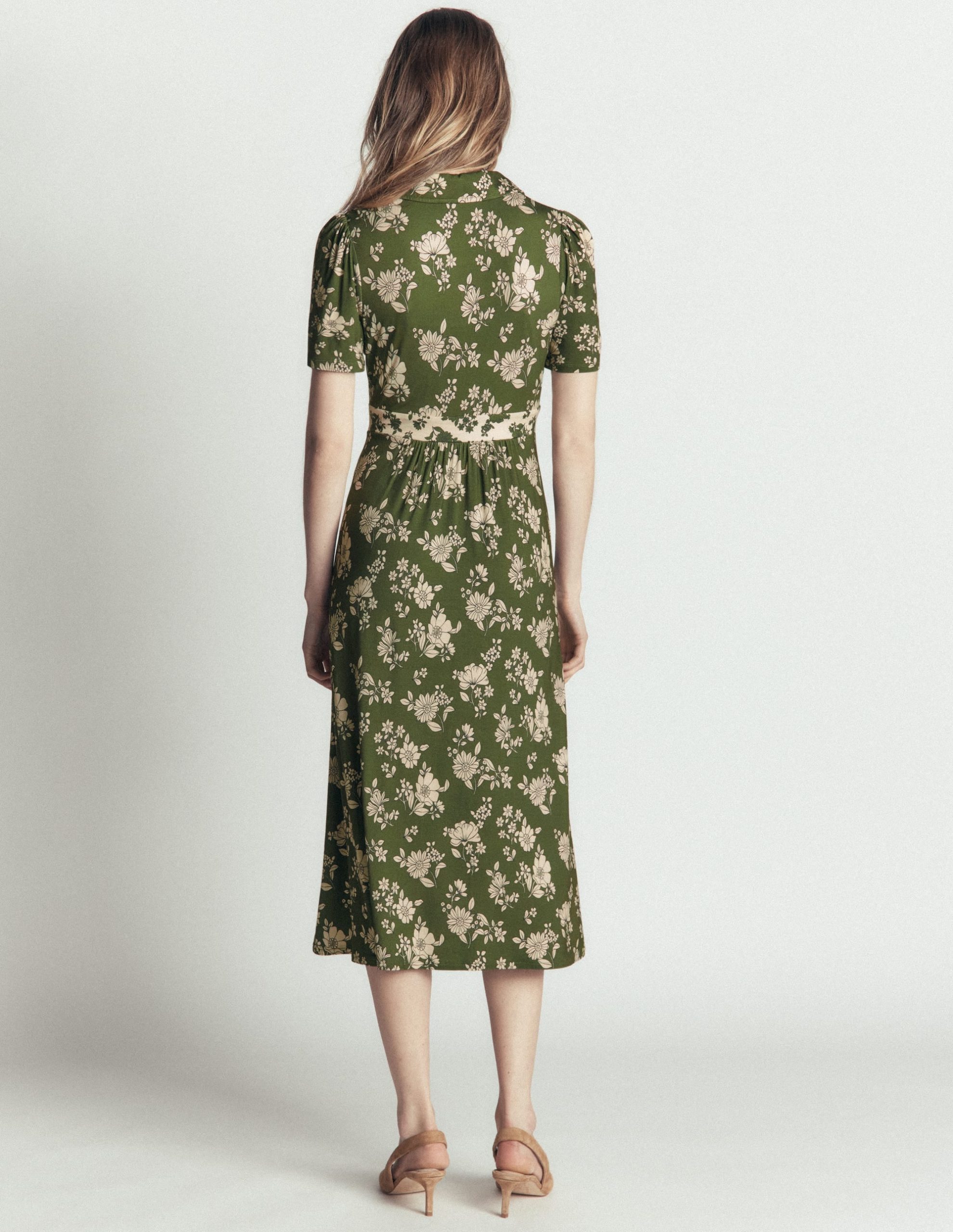 Heidi Jersey Midi Tea Dress-Olive. Floral Field Spaced - Image 6