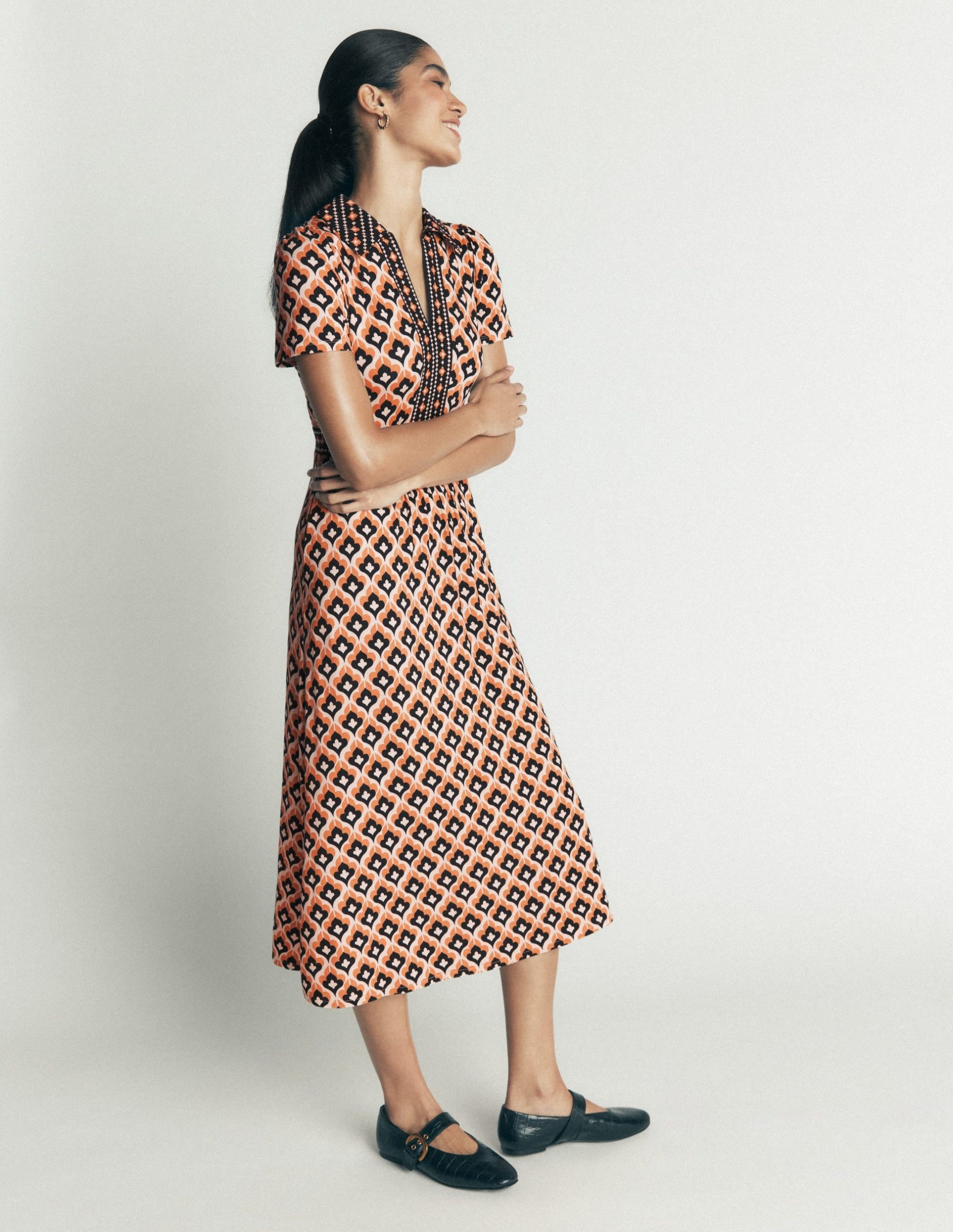 Heidi Jersey Midi Tea Dress-Almond Milk. Geo - Image 3