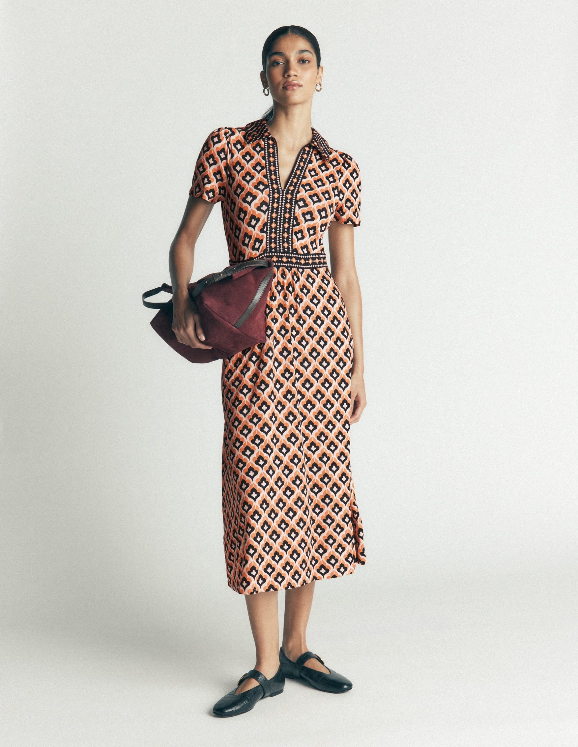 Heidi Jersey Midi Tea Dress-Almond Milk. Geo