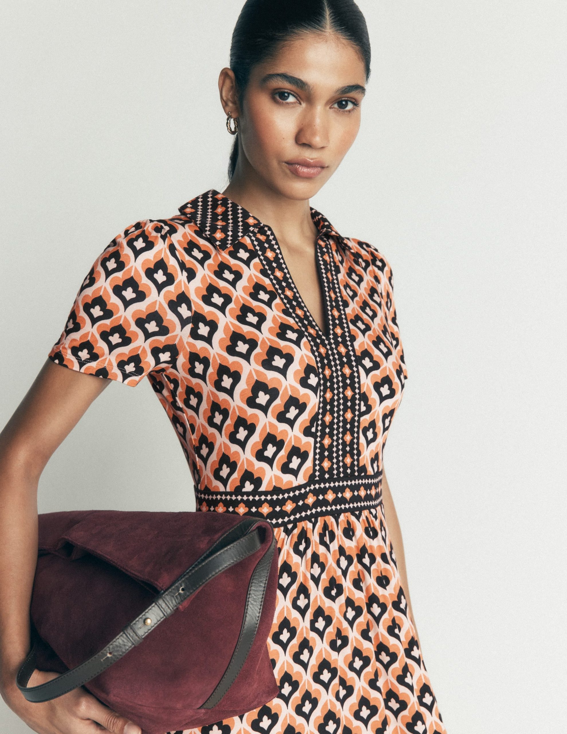 Heidi Jersey Midi Tea Dress-Almond Milk. Geo - Image 6