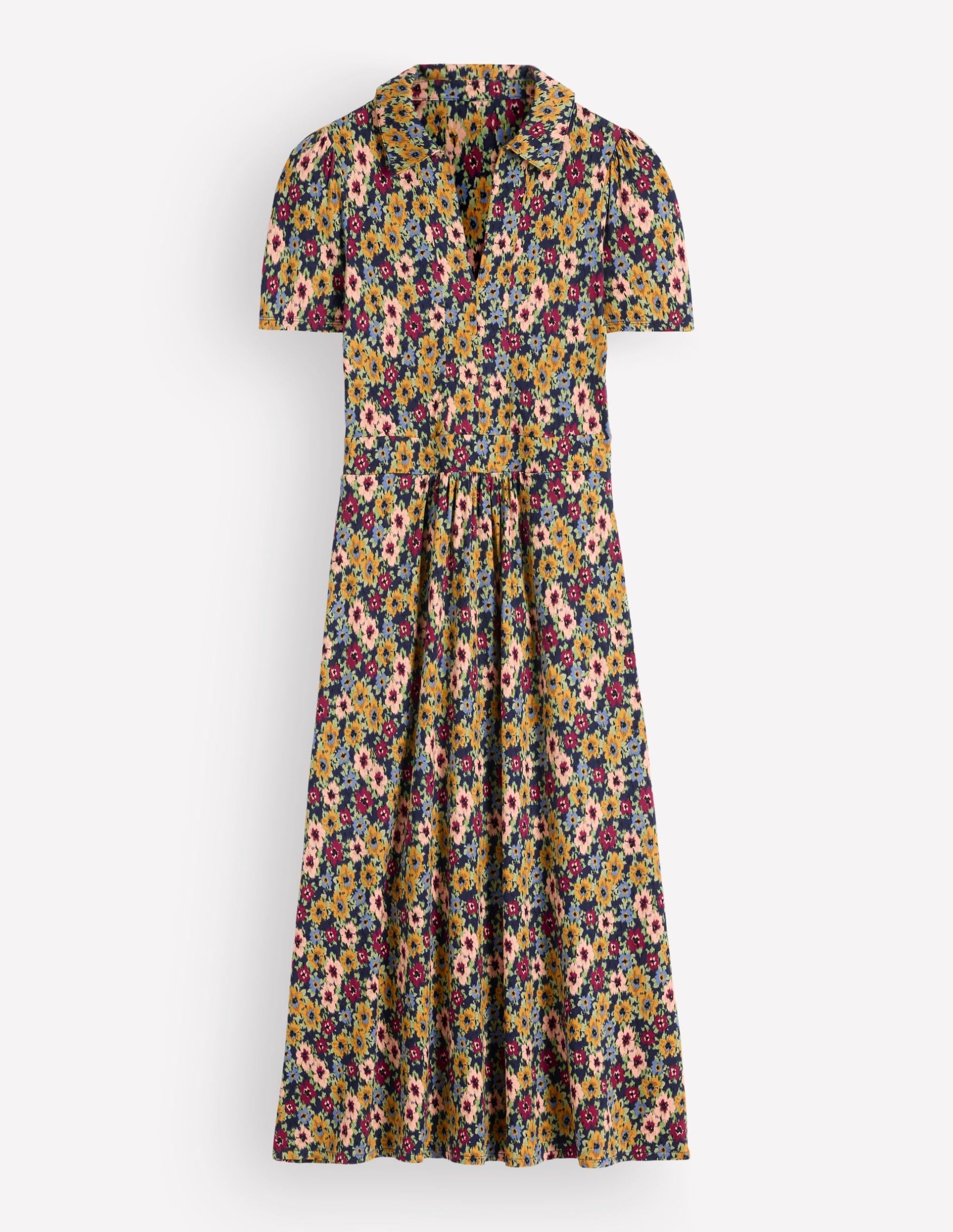 Heidi Jersey Midi Tea Dress-French Navy. Flecked Garden - Image 7