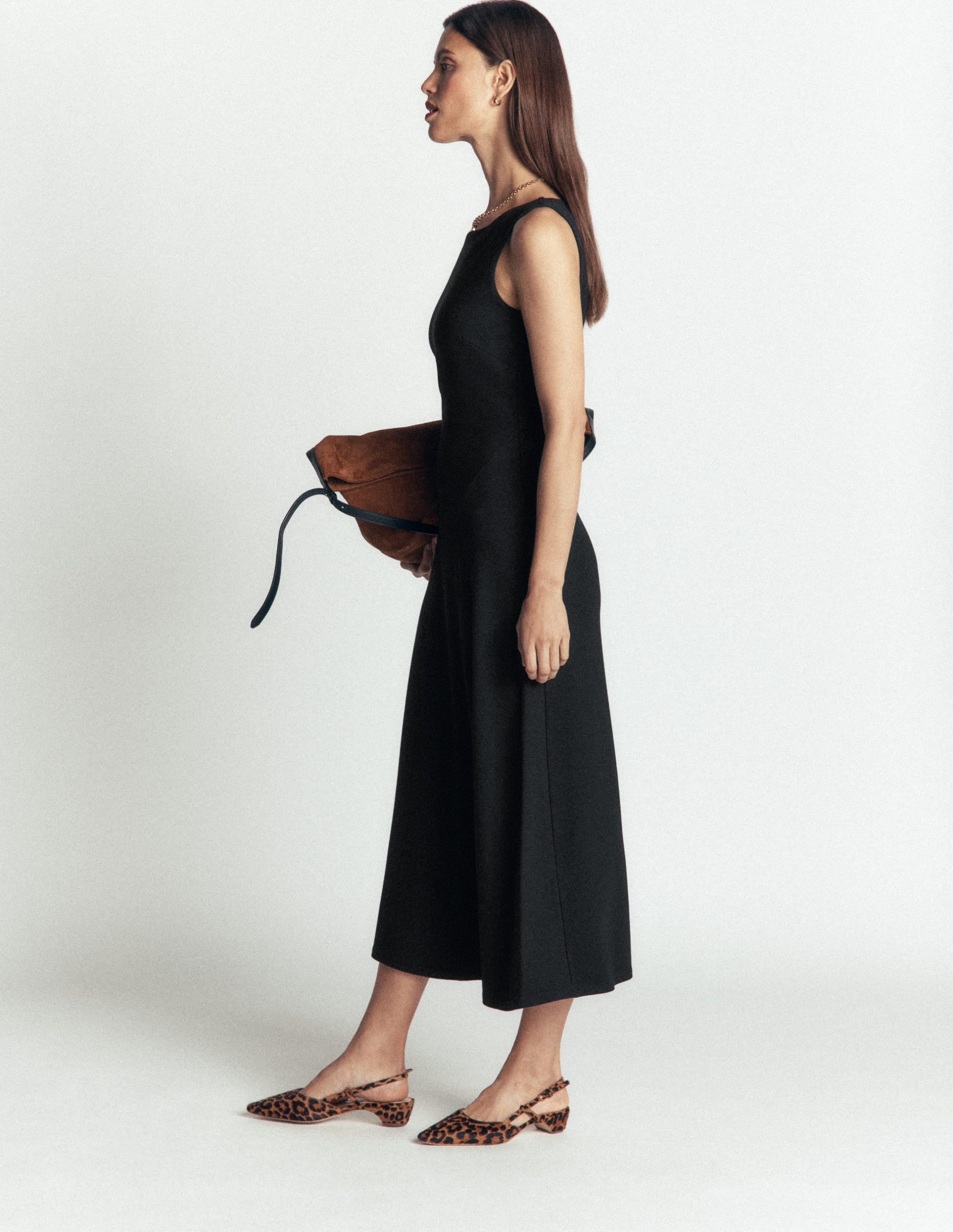 Asymetric Ponte Midi Dress-Black - Image 4