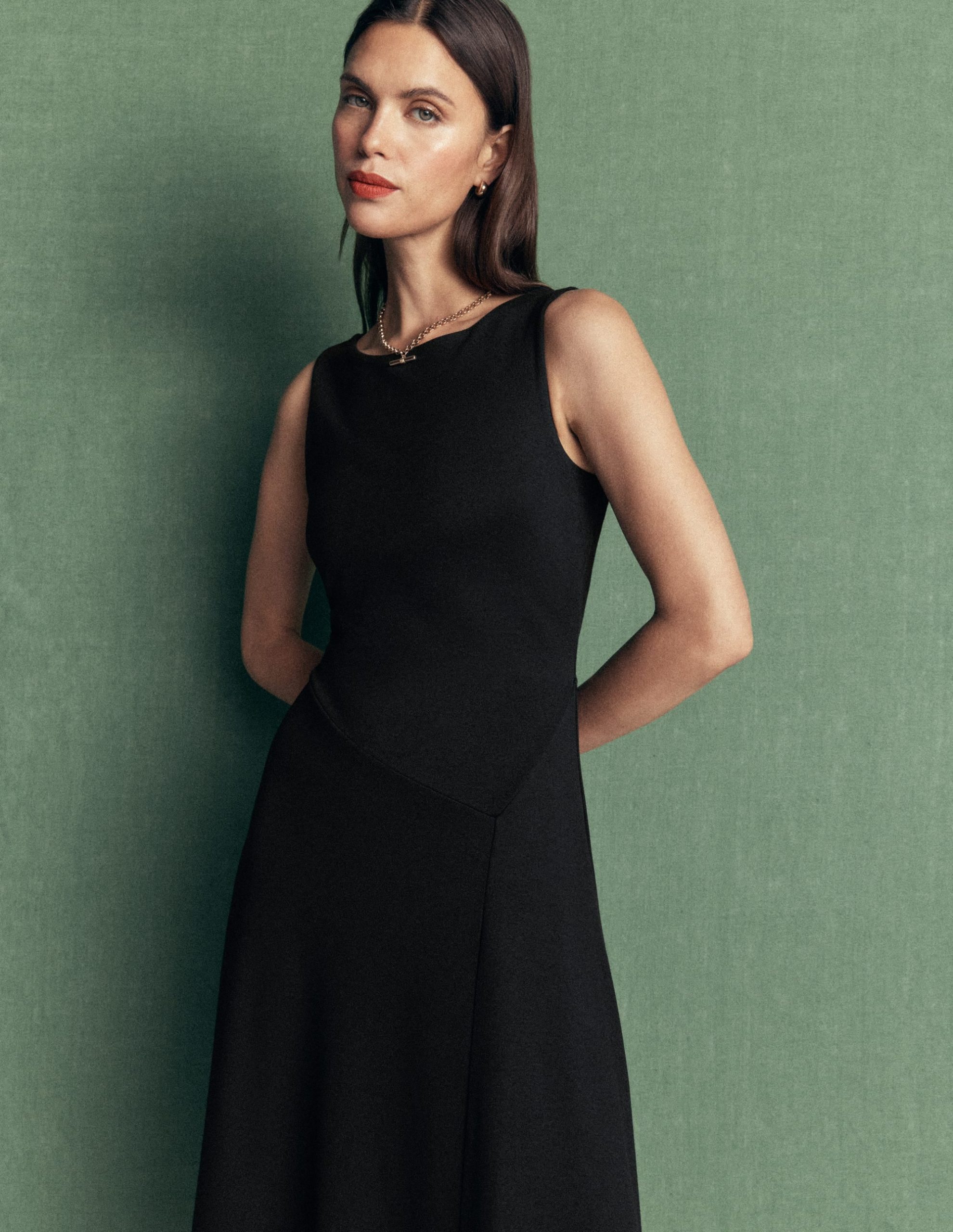 Asymetric Ponte Midi Dress-Black - Image 5