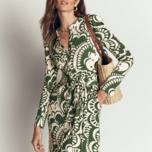 Honor Column Jersey Midi Dress-Chive. Flourishing Medley