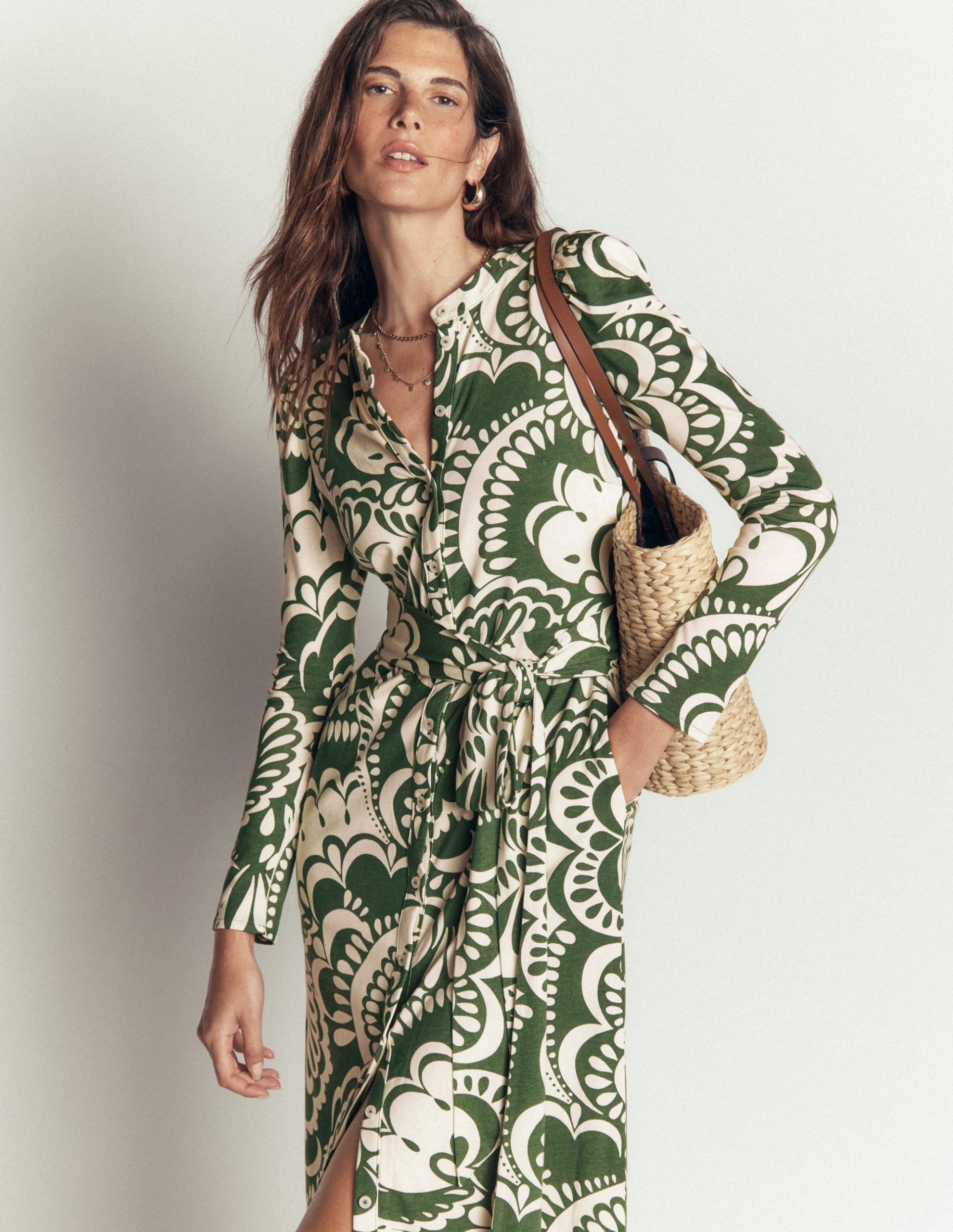 Honor Column Jersey Midi Dress-Chive. Flourishing Medley