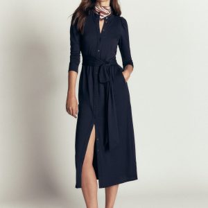 Honor Column Jersey Midi Dress-Navy