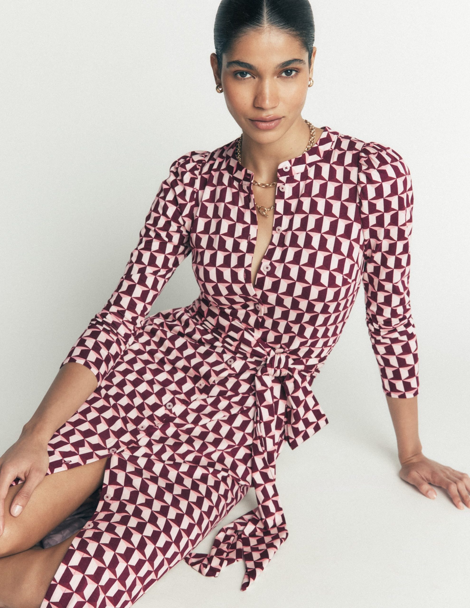Honor Column Jersey Midi Dress-Deep Wisteria. Blocked Geo - Image 3
