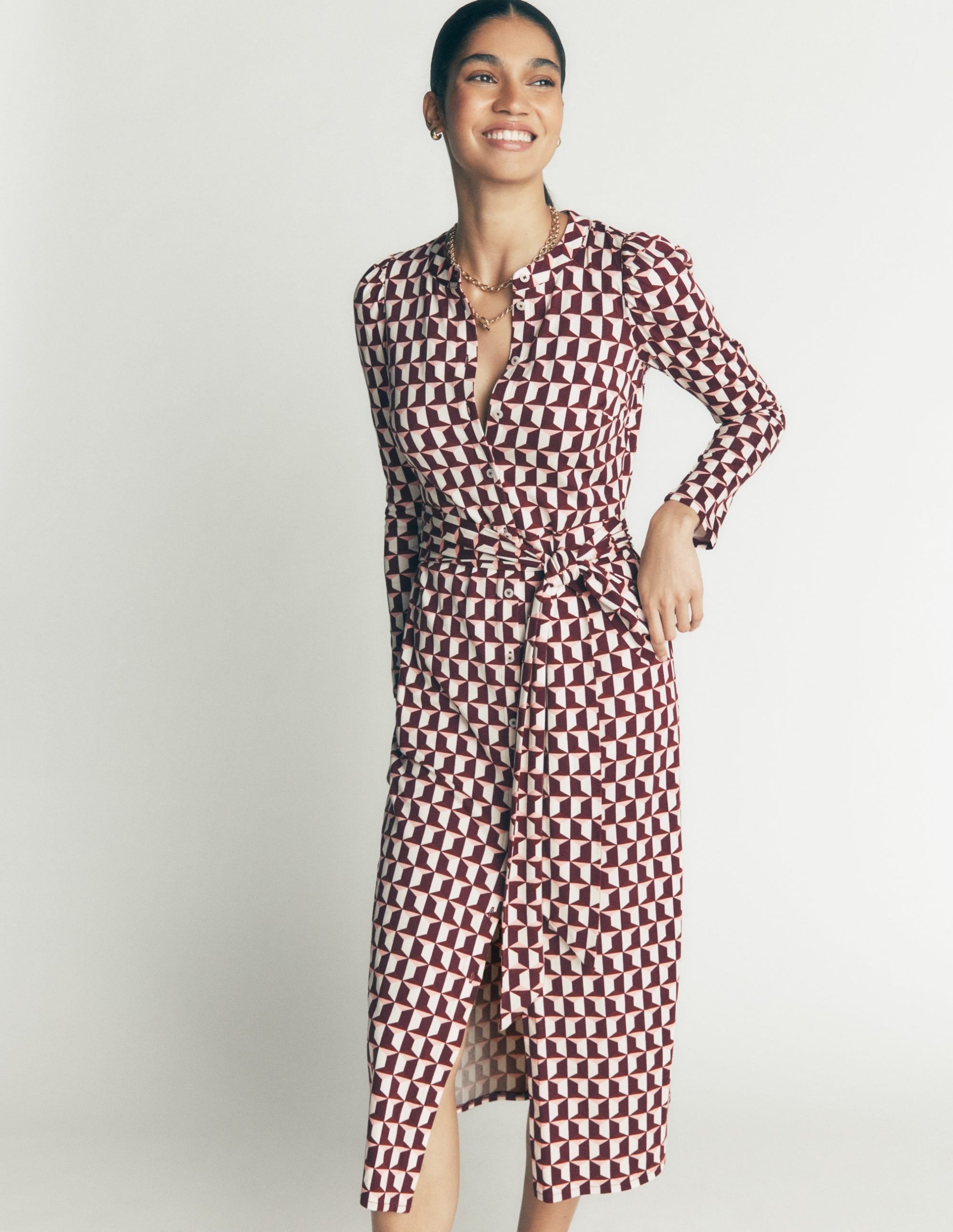 Honor Column Jersey Midi Dress-Deep Wisteria. Blocked Geo - Image 2