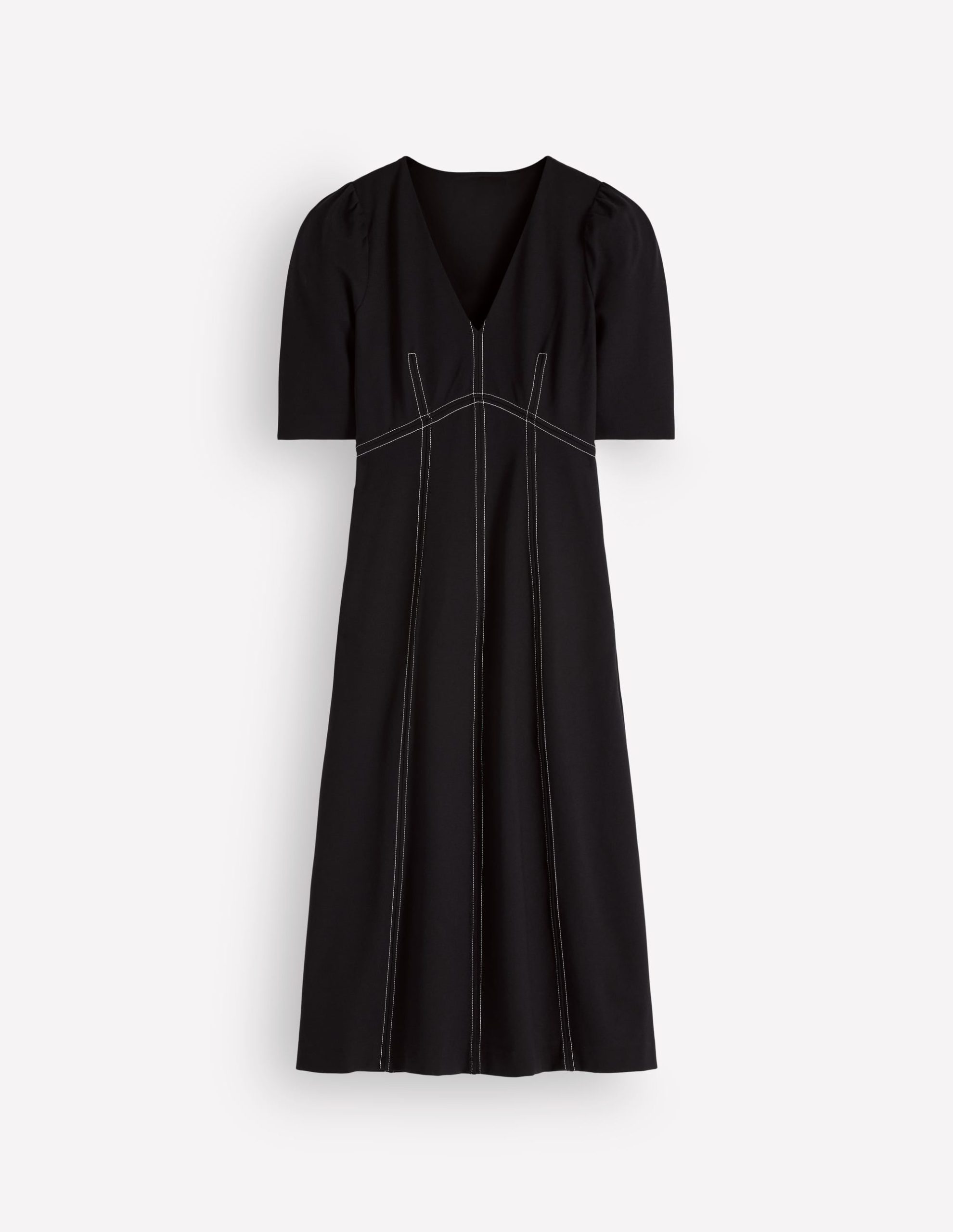 Puff Sleeve Ponte Midi Dress-Black - Image 5