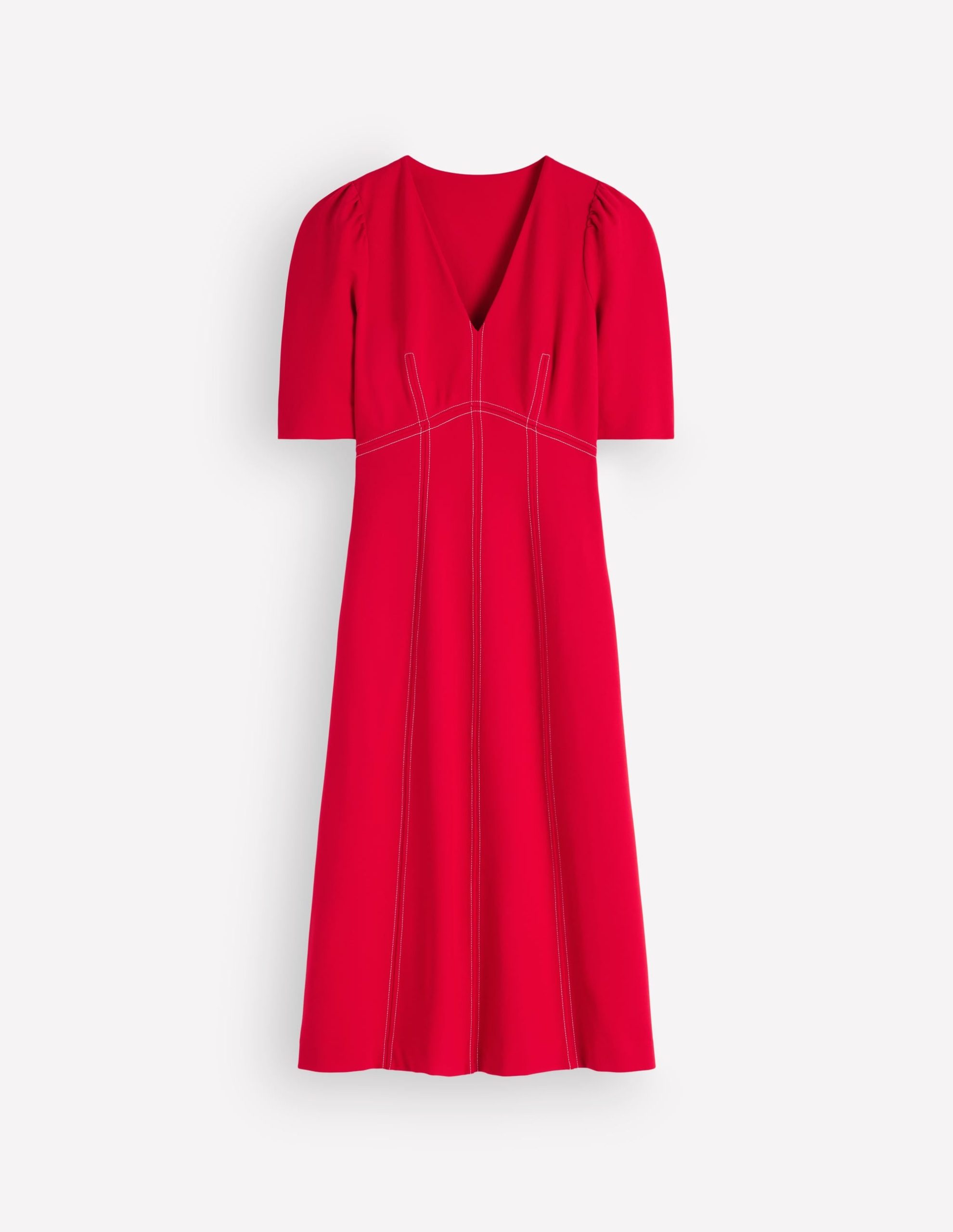 Puff Sleeve Ponte Midi Dress-Merida Red - Image 5