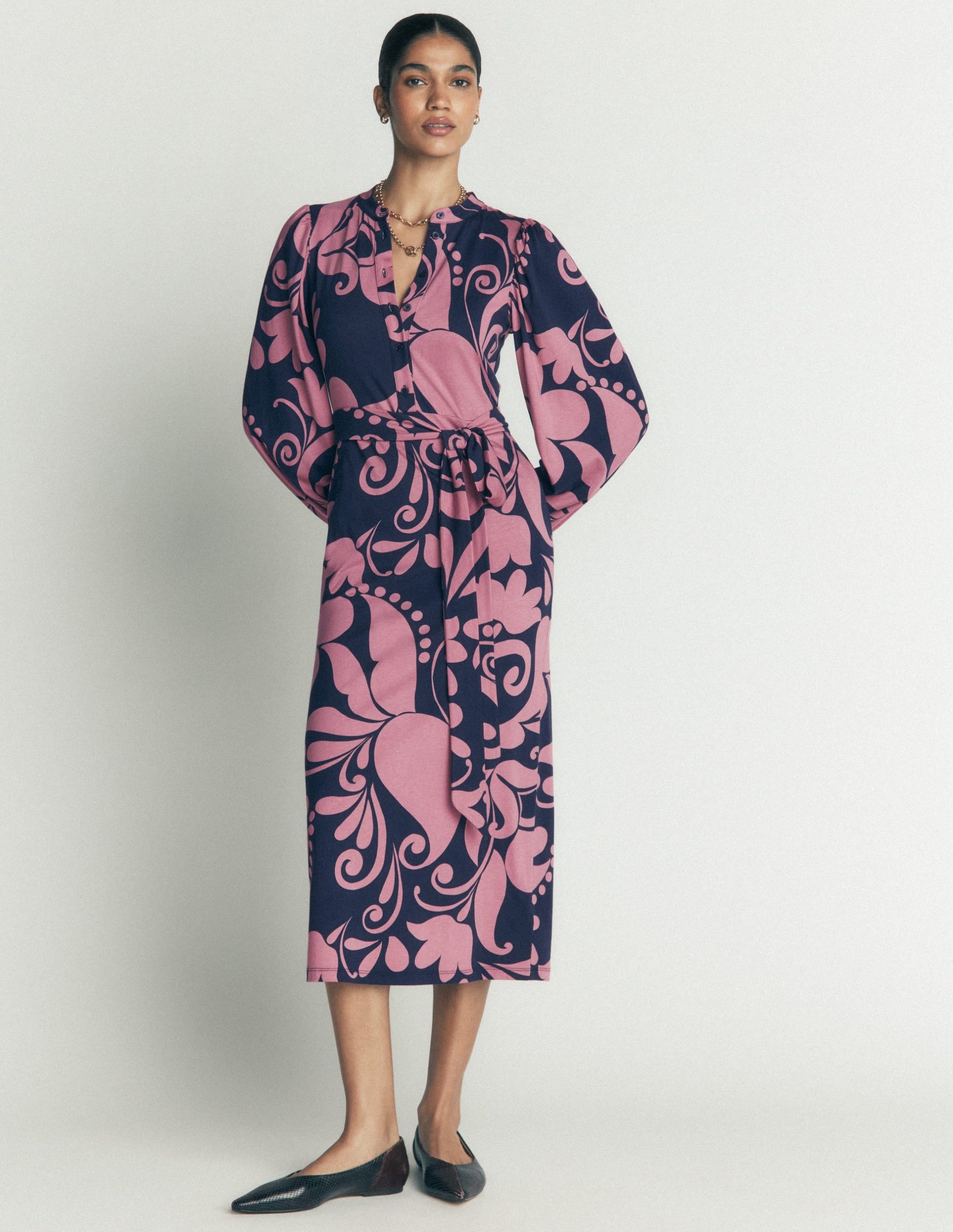 Eli Belted Jersey Midi Dress-Pink Heather. Floral Breeze - Image 6