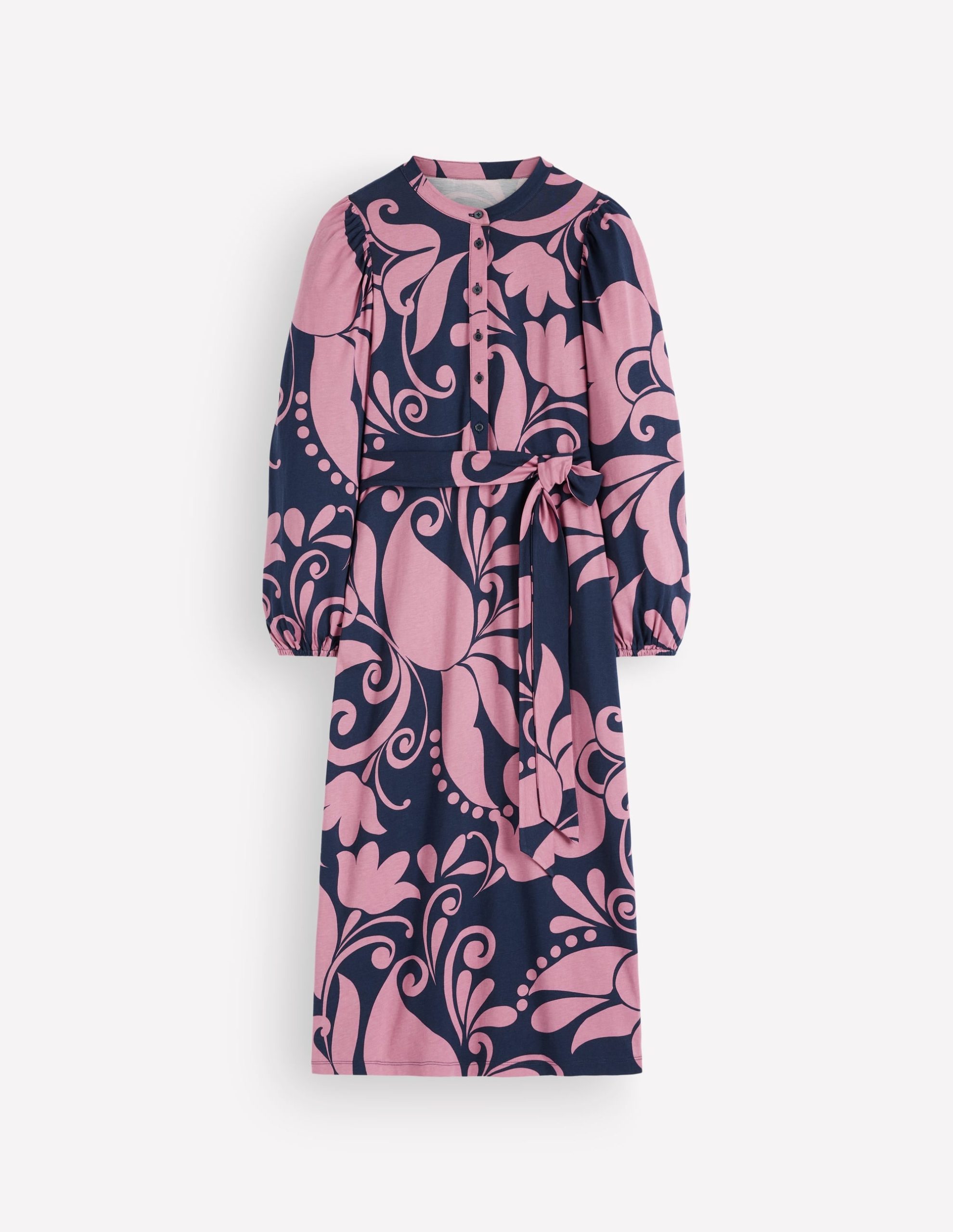 Eli Belted Jersey Midi Dress-Pink Heather. Floral Breeze - Image 7