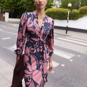 Eli Belted Jersey Midi Dress-Pink Heather. Floral Breeze