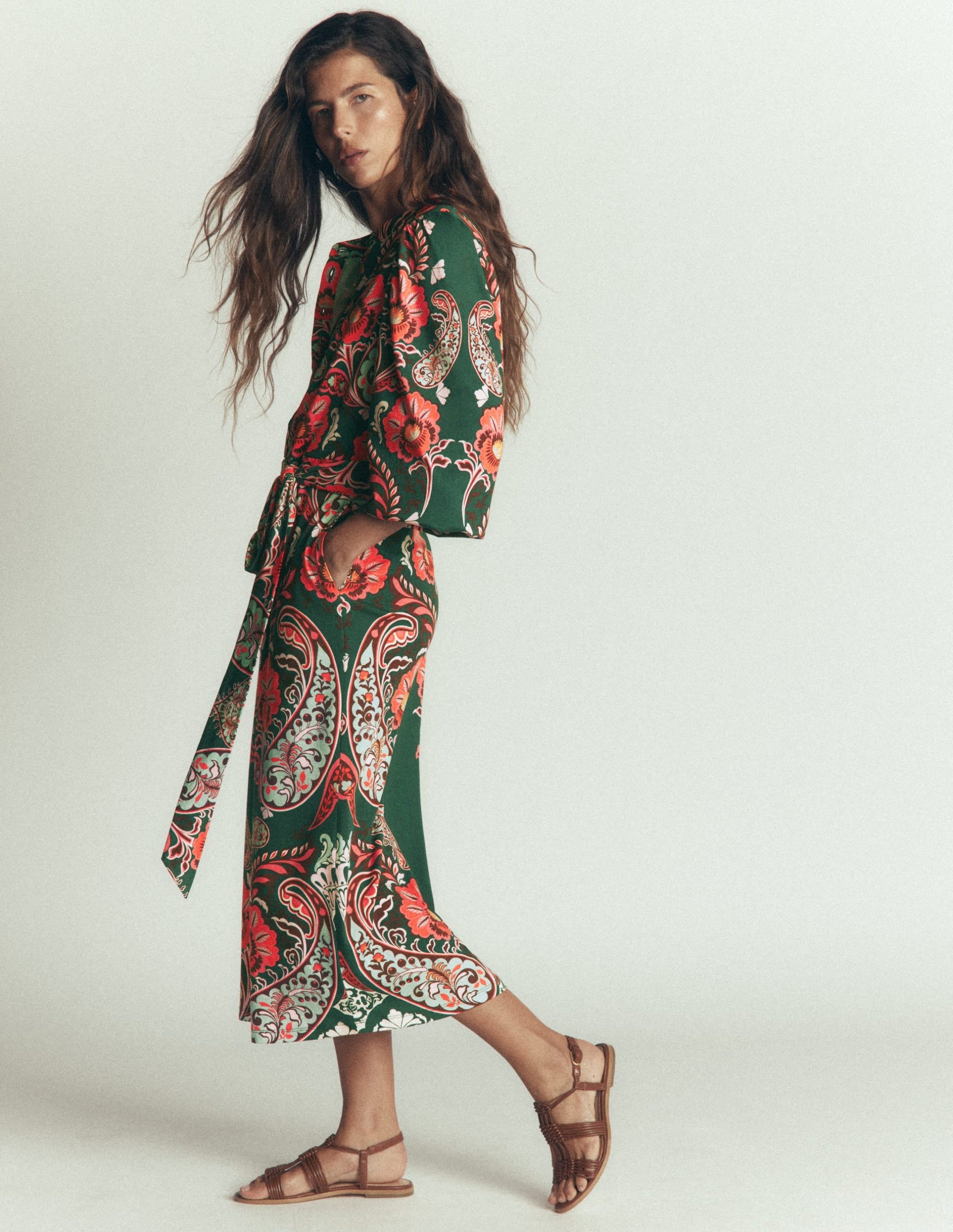Eli Belted Jersey Midi Dress-Hunter Green. Bohemia Dream