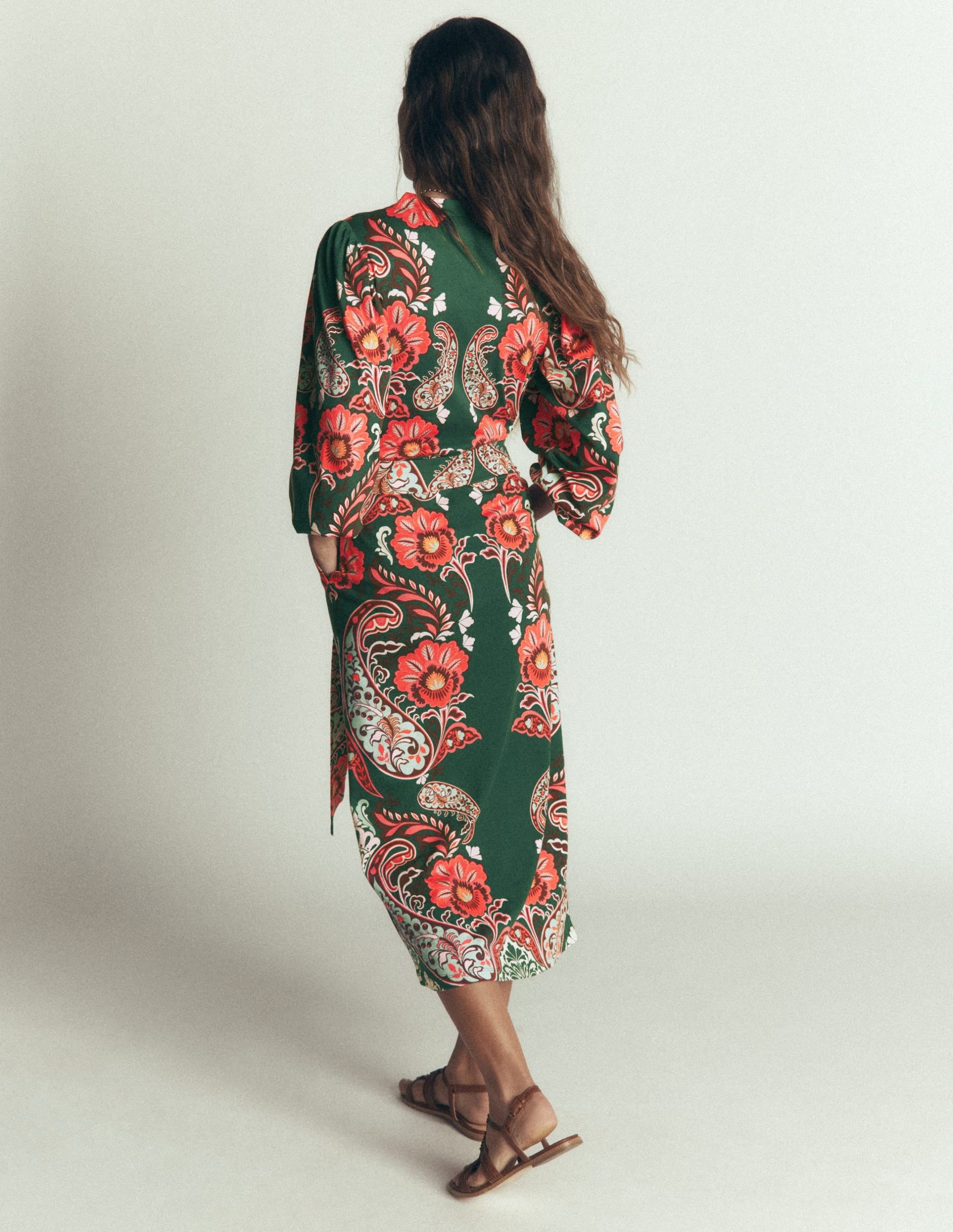 Eli Belted Jersey Midi Dress-Hunter Green. Bohemia Dream - Image 3